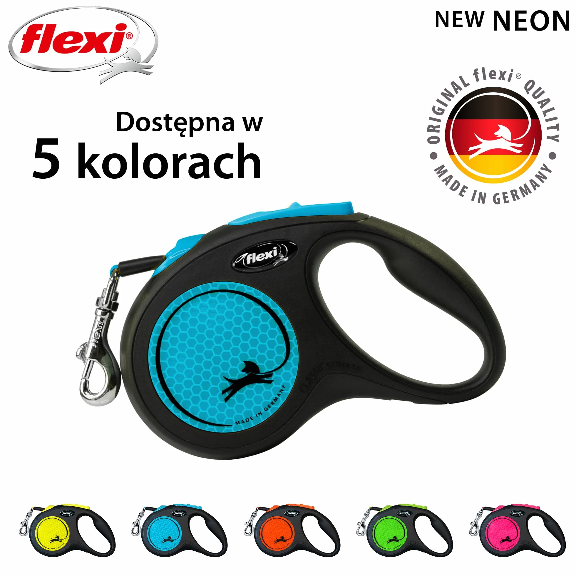Flexi Rollijn New Neon Tape Zwart/Neon Blauw-S 5 MTR TOT 15 KG