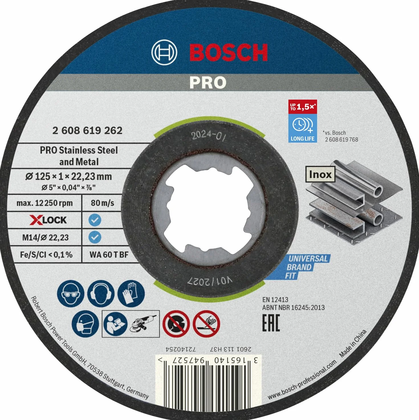 Bosch Professional Tarcza tnąca prosta standard do Inox X-LOCK (do stali Inox, 125 x 1 mm, akcesoria do szlifierek kątowych)