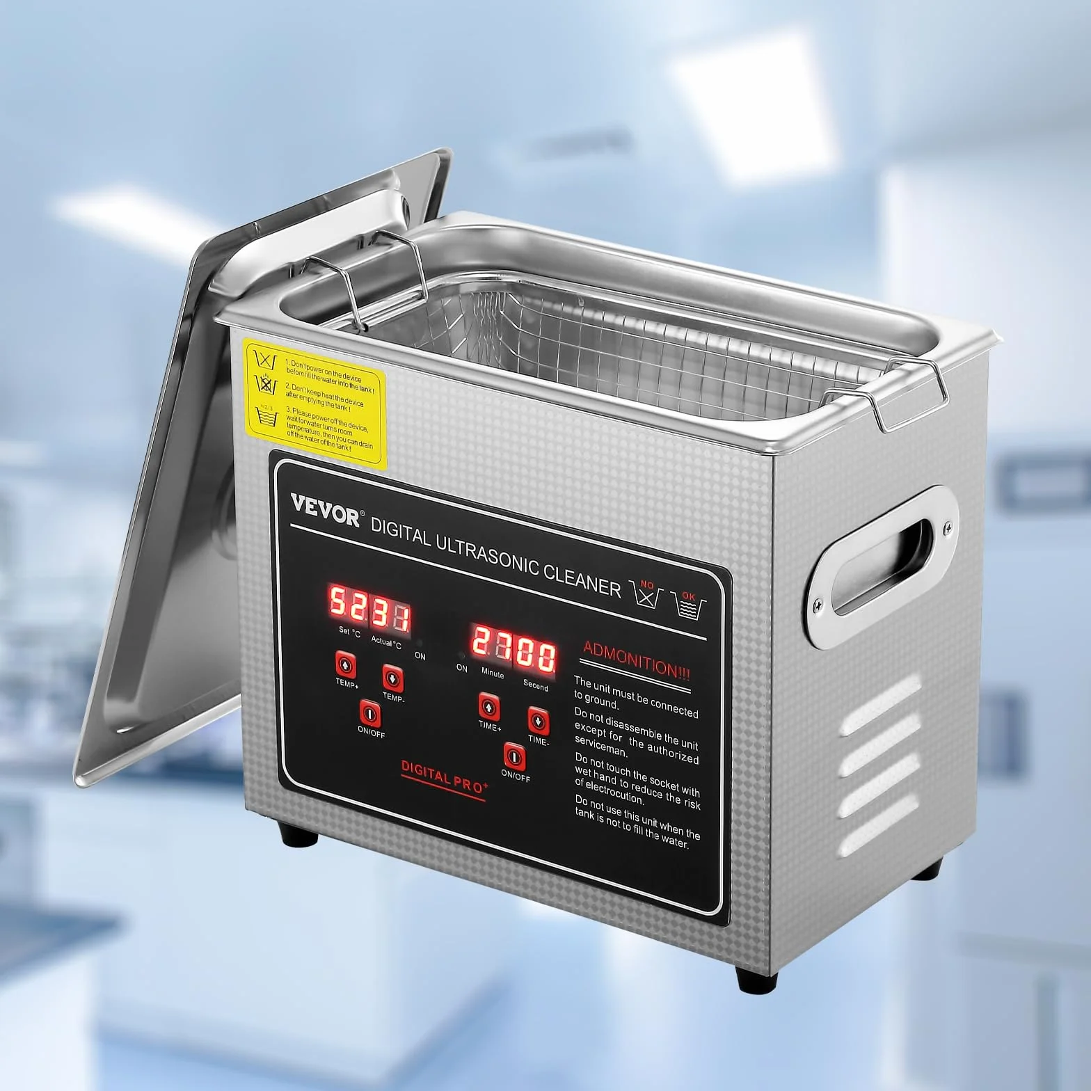 VEVOR Ultradźwiękowe urządzenie do czyszczenia ze stali nierdzewnej 150 W, 3 l, urządzenie do czyszczenia ultradźwiękowego z cyfrowym wyświetlaczem 0-30 min, czyszczenie ultradźwiękowe biżuterii,