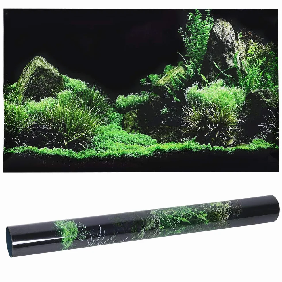 Naklejka do akwarium, 61 x 30 cm / 24 x 11,8 cala PCW podwodne tło samoprzylepny plakat tapeta 3D dno morskie woda trawa plakat tapeta dekoracja roślina wodna, malarstwo zbiornik, naklejka ścienna