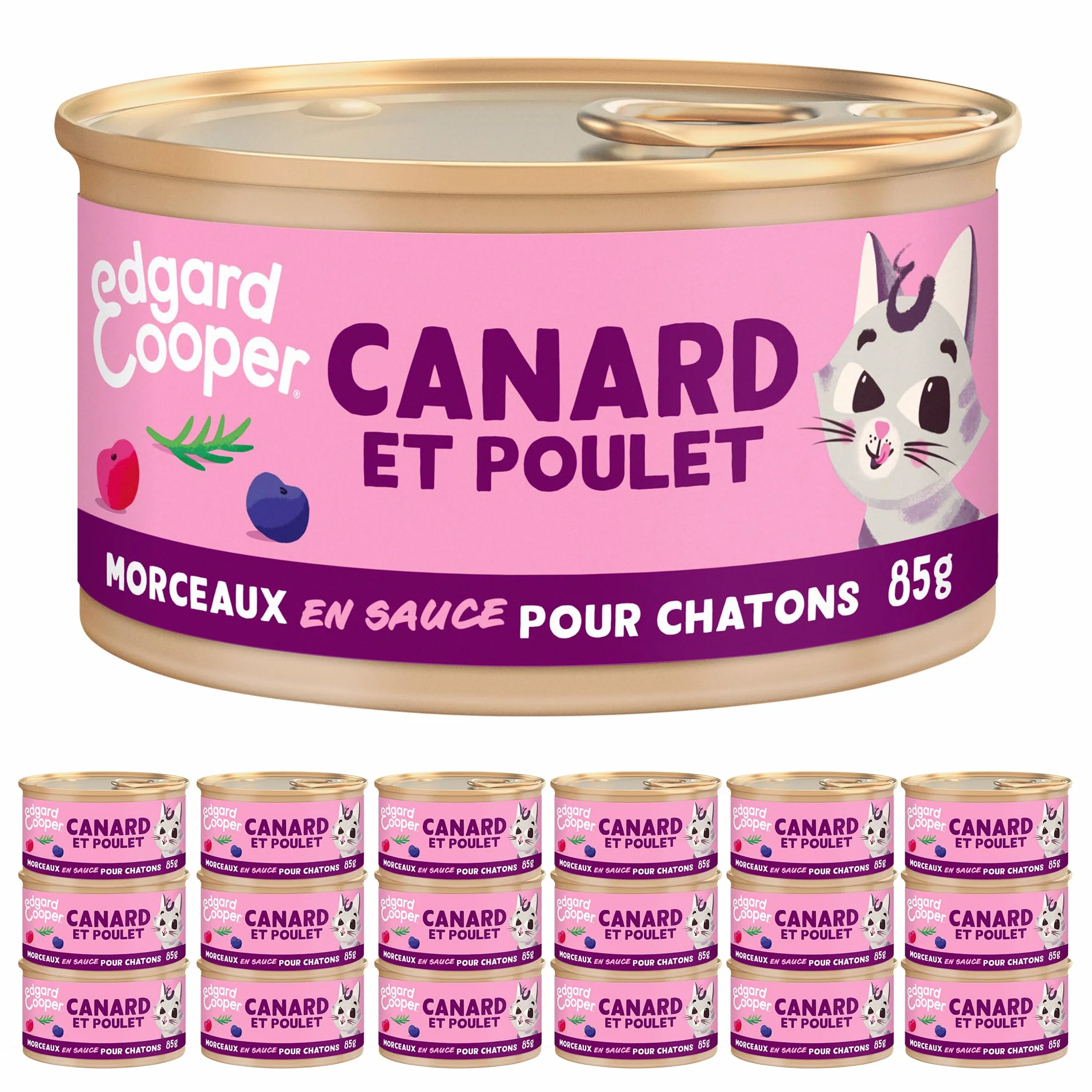 Edgard & Cooper Kawałki Sos Bezzbożowy Ciasto Naturalne Jedzenie Opakowanie 18 x 85g, Smaczne i zbilansowane Zdrowe odżywianie (Kaczka Kociak/Kurczak)