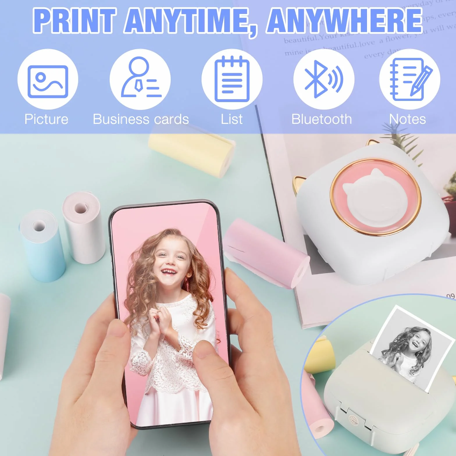 Drukarka fotograficzna samoprzylepna mini z papierem termicznym trójkolorowym USB