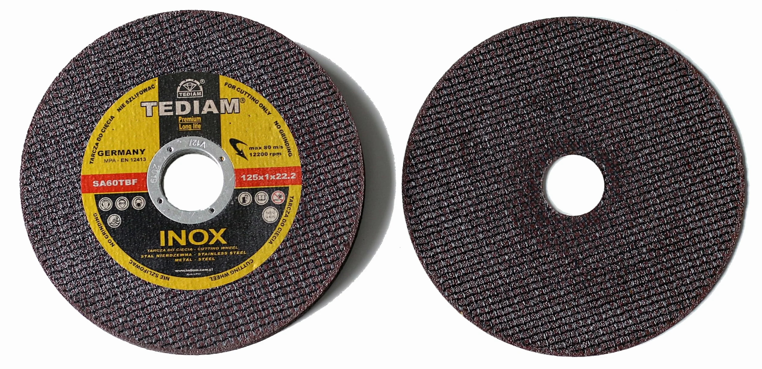 TEDIAM Premium, Tarcza tnąca korundowa, do stali nierdzewnej INOX i metalu, 125 x 22.23 mm, 1.0 mm grubości, 12200 obr/min (Tediam Premium Inox, 1, sztuk)