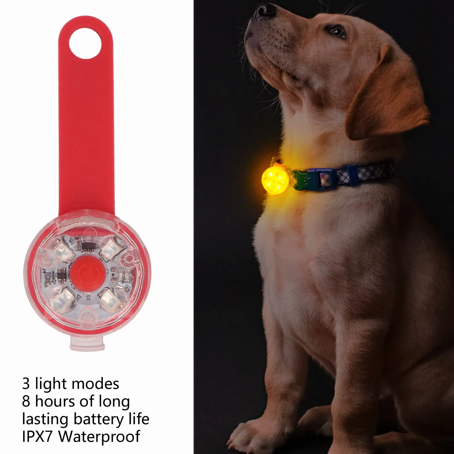 Obroża dla psa LED, lampa LED, lampka dla psa na nocne spacery, ładowana przez USB, IPX7, 3 tryby świecenia, obroża dla psa do torby dla zwierząt domowych, rower
