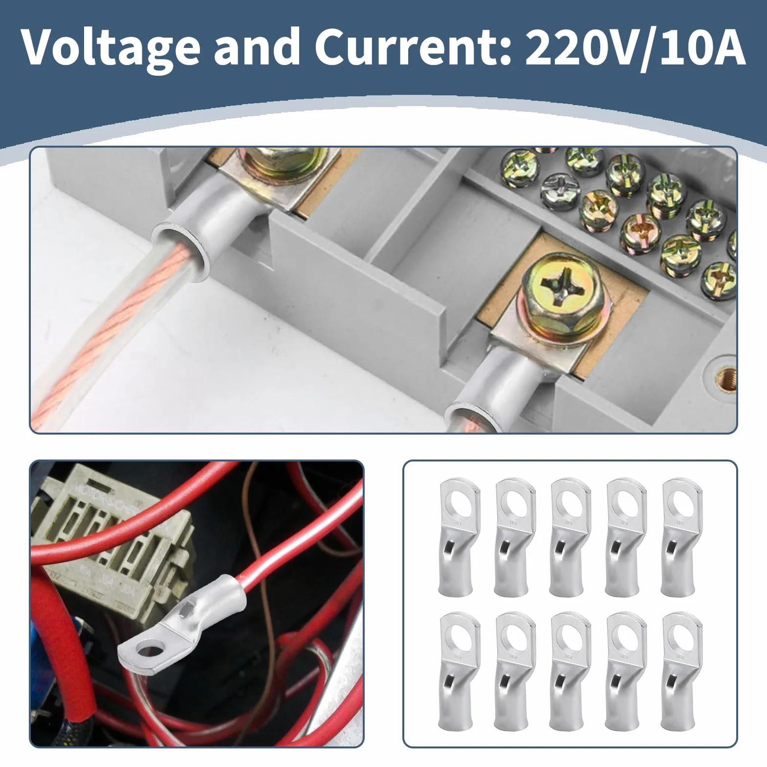 10 sztuk M8 końcówki rurowe 16mm², nieizolowane końcówki miedziane M8, elektryczne, o wysokiej przewodności, do kabli akumulatorowych pojazdów samochodowych, motocykli, skrzynek i instalacji solarnych