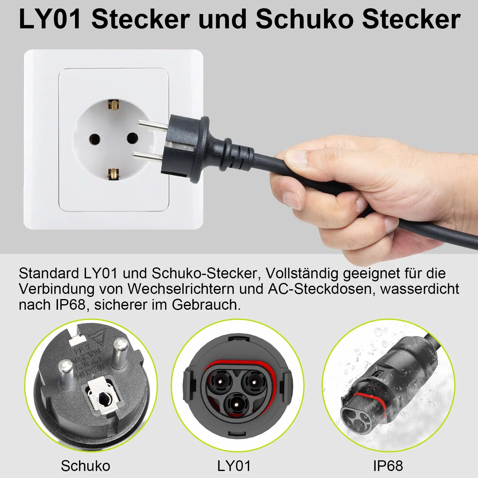 LY01 Kabel 2/3/5/10M, LY01 do adaptera Schuko, LY-01 gniazdo na wtyczkę Schuko AC, kabel do gniazdka solarnego PV dla mikroinwertera Deye SUN-M50/80/100/160/200-G4-EU-Q0 (2 metry)