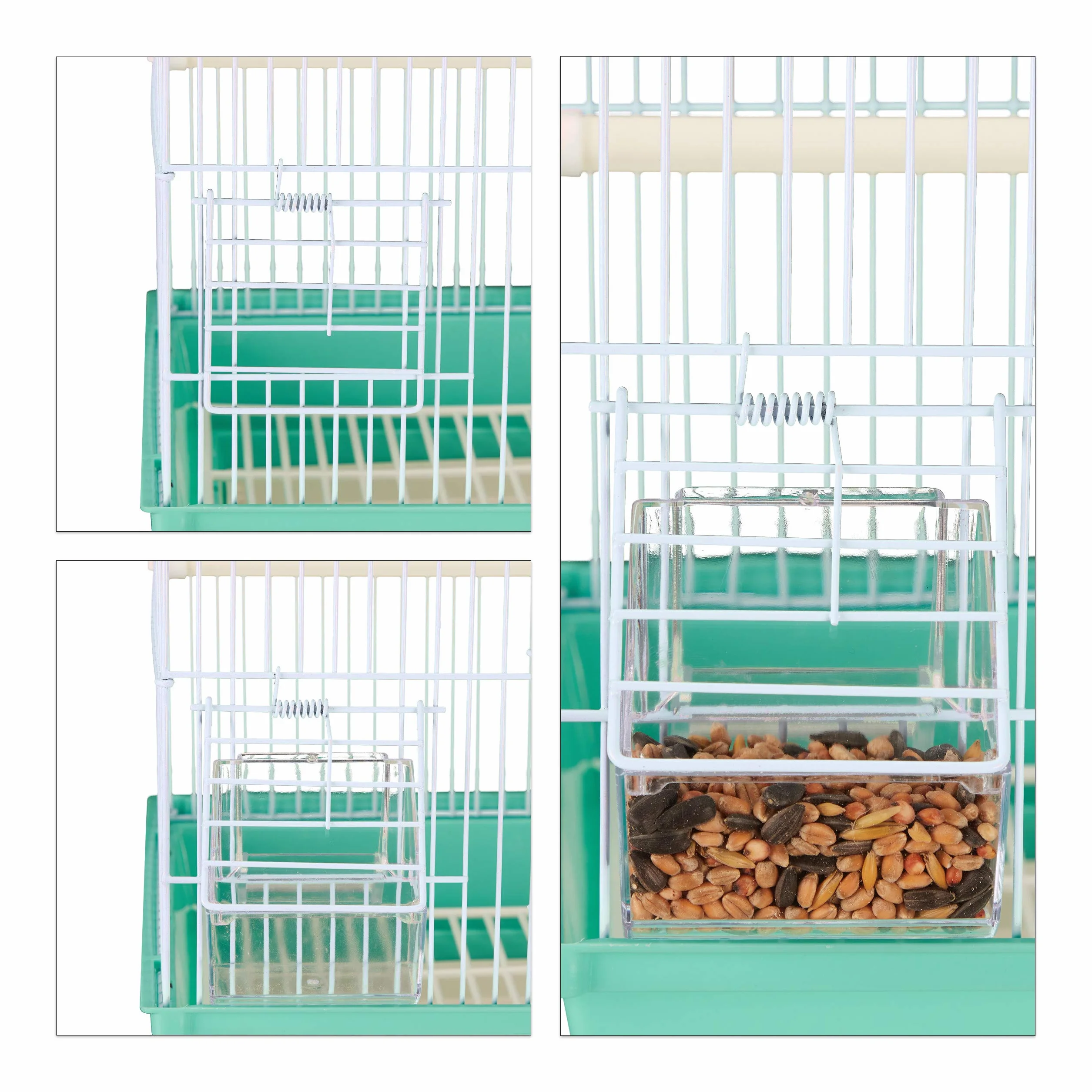 Relaxdays Bird Cage klatka dla ptaków kanarków, drążki do siedzenia i miski na karmę, wys. x szer. x gł.: 49 x 39,5 x 32 cm, jasnoniebieska/miętowa zieleń, tworzywo sztuczne