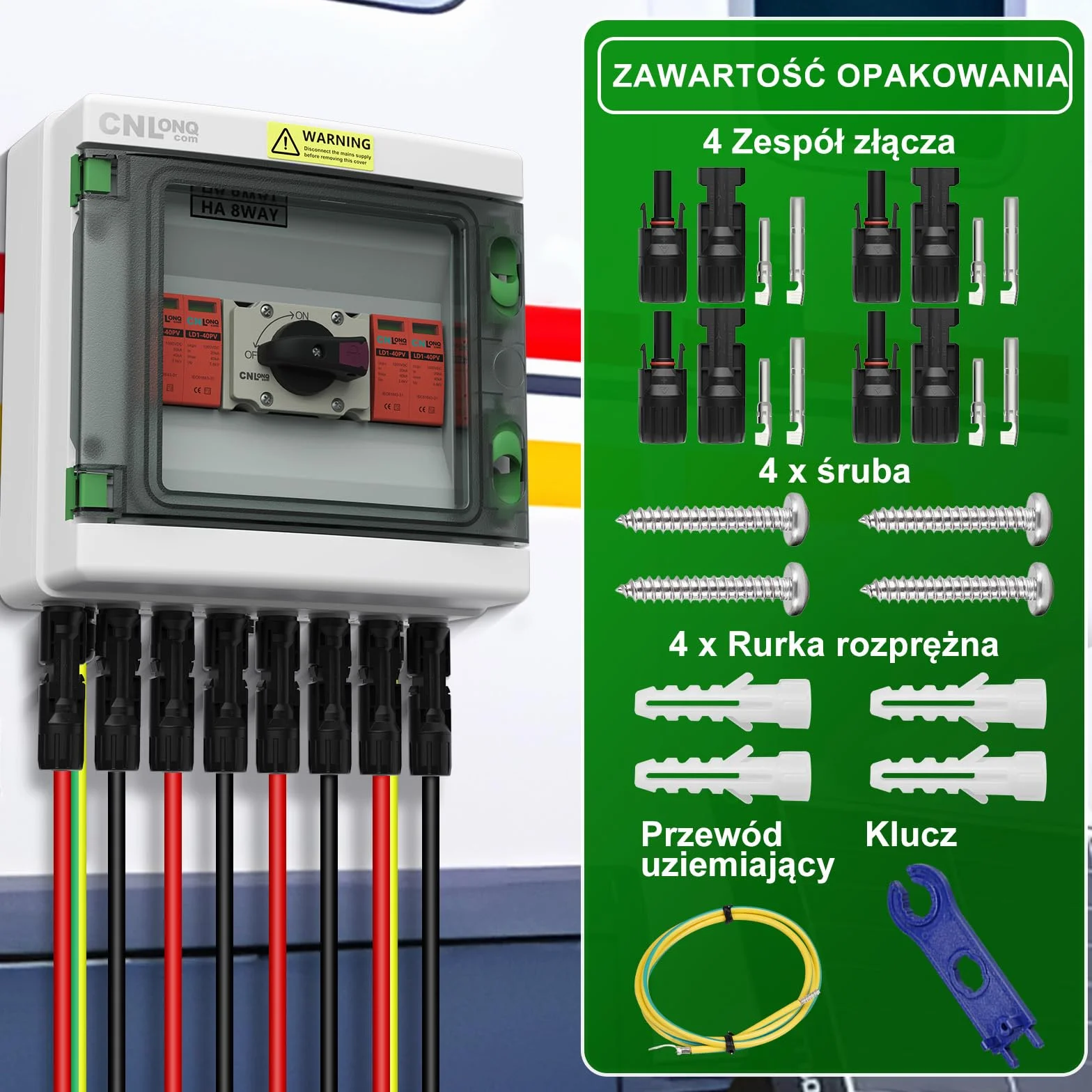 Solarna skrzynka przyłączeniowa PV DC1000 V, ochrona przed przepięciem, PV DC, 2 struny, 2 w 2 wyjścia, wodoszczelna obudowa do instalacji PV, kompletny zestaw
