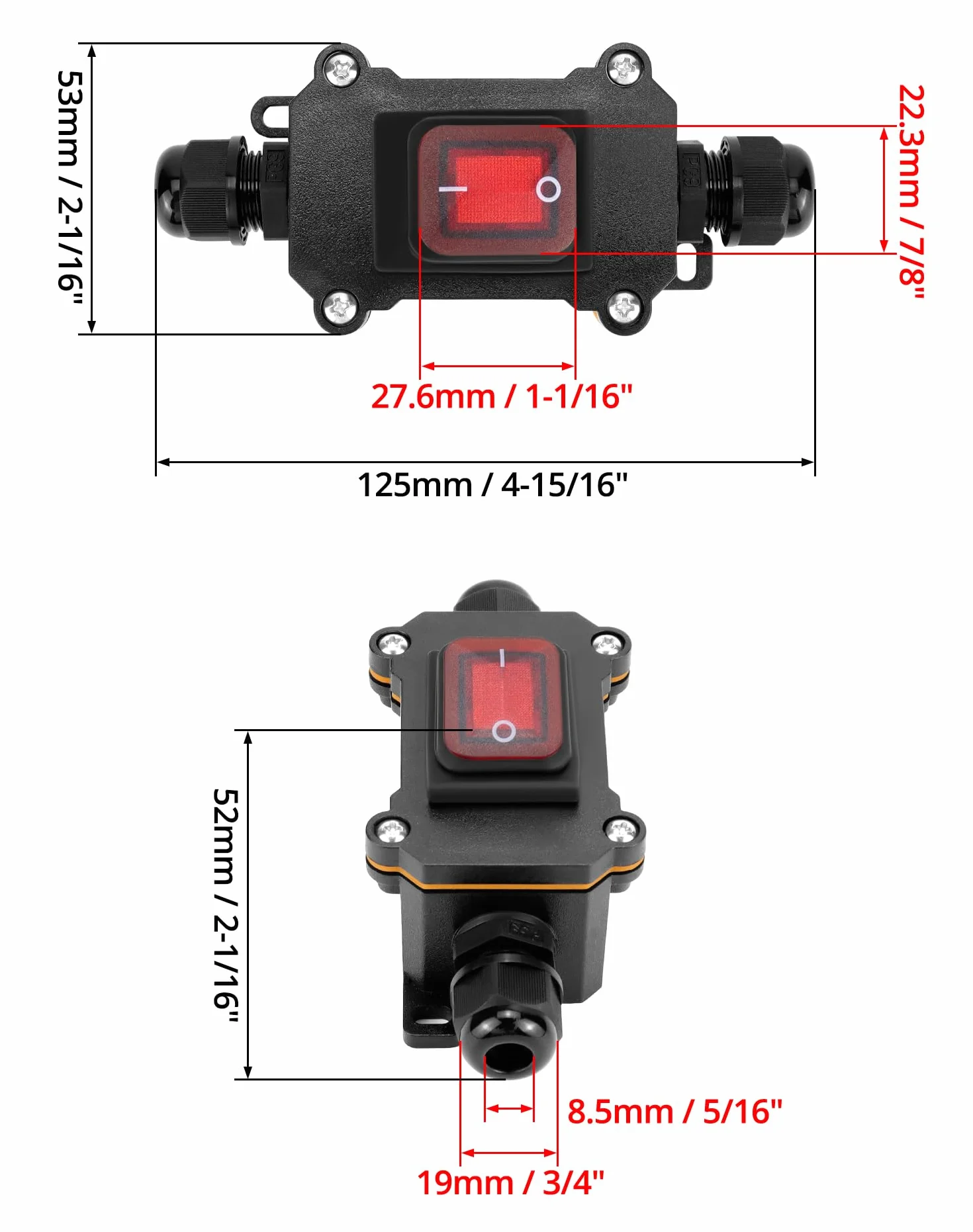 QWORK IP65 wodoodporny przełącznik DPST kołyskowy 220V 30A wł./wył