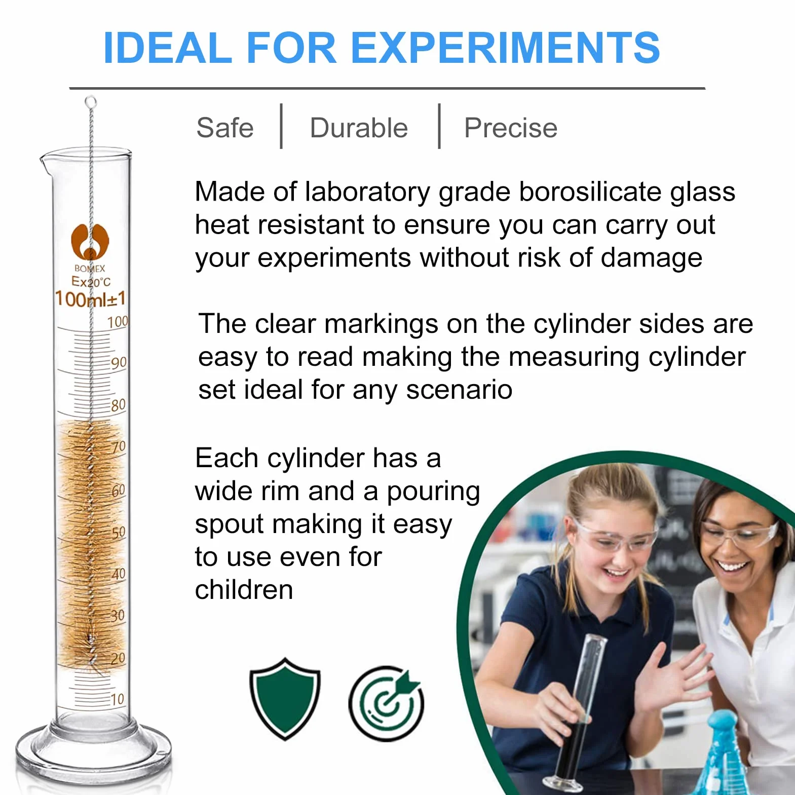 Szklane pipety 5 ml 10 ml cylinder z podziałką 100 ml z zakraplaczem do laboratorium