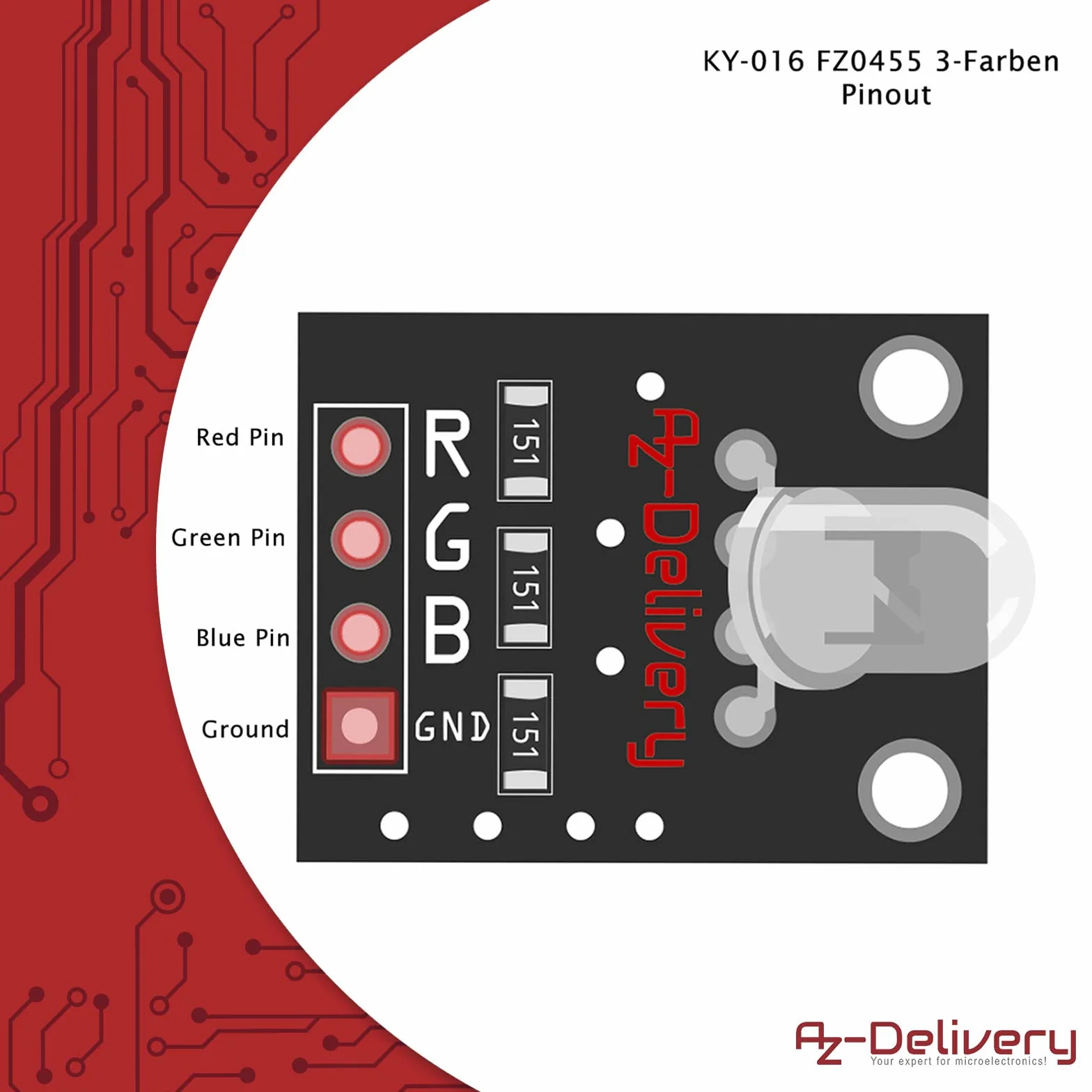 AZDelivery 3 x KY-016 FZ0455 3 Kolor RGB LED Moduł 3 kolor kompatybilny z Arduino i Raspberry Pi w tym e-Book!