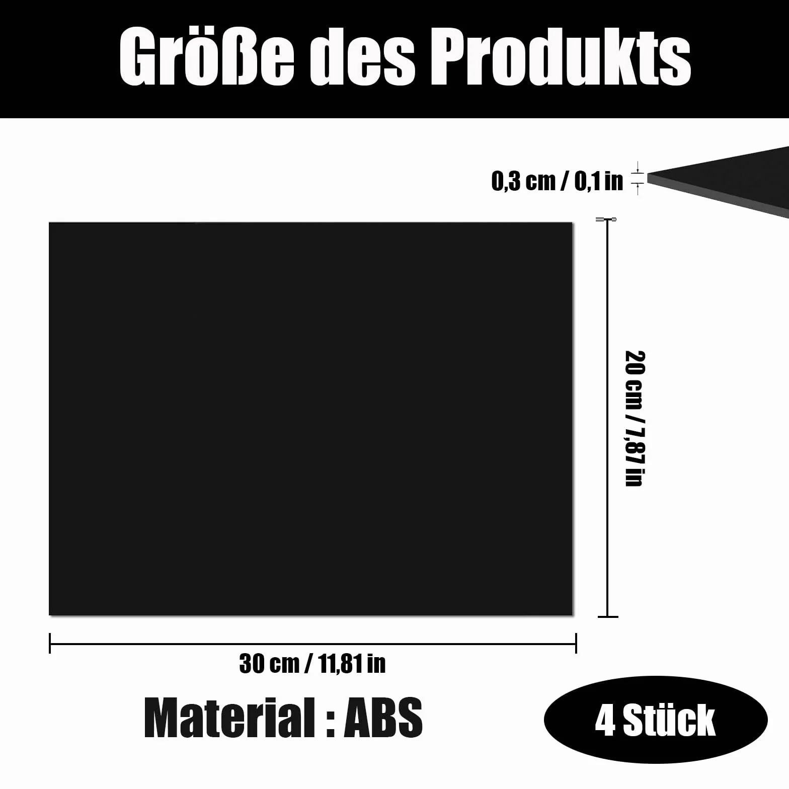 Płyty ABS 3 mm 30 x 20 cm gładkie 4 sztuki do montażu