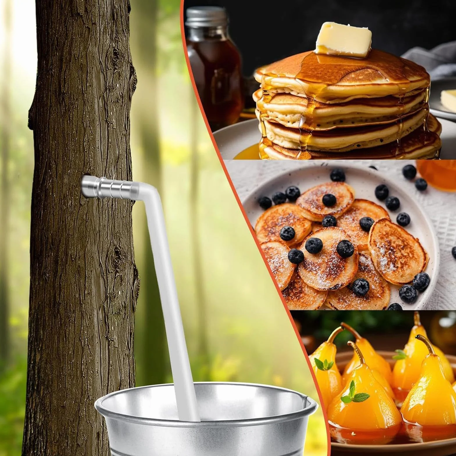 Sap Tapping Kit 4 Set Portable Trunk Faucet 100cm Stainless Steel Tapping Spouts Maple Trees Tap Spiles Tree Sap Collection Drill Bits Cleaning Brushes
