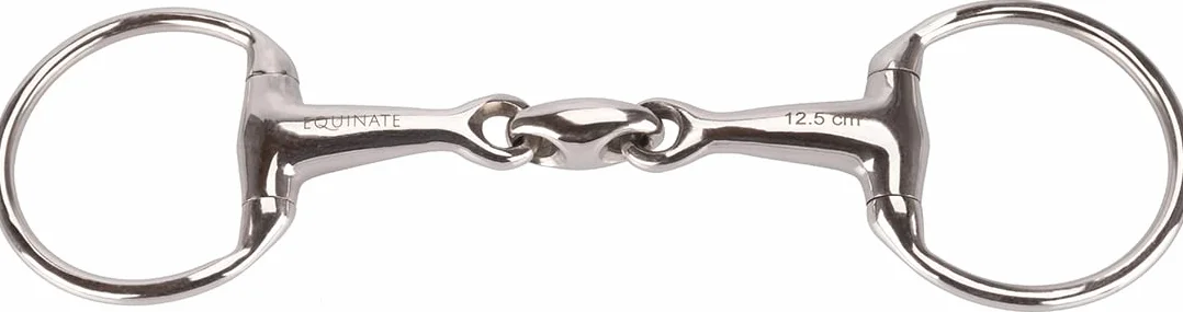 Equinate Zgryz z głową oliwkową stal szlachetna 16 mm podwójnie łamany 14,5 cm - anatomicznie ukształtowane wędzidełko przyjazne dla pył o delikatnym działaniu - grawerowane laserowo dane dotyczące