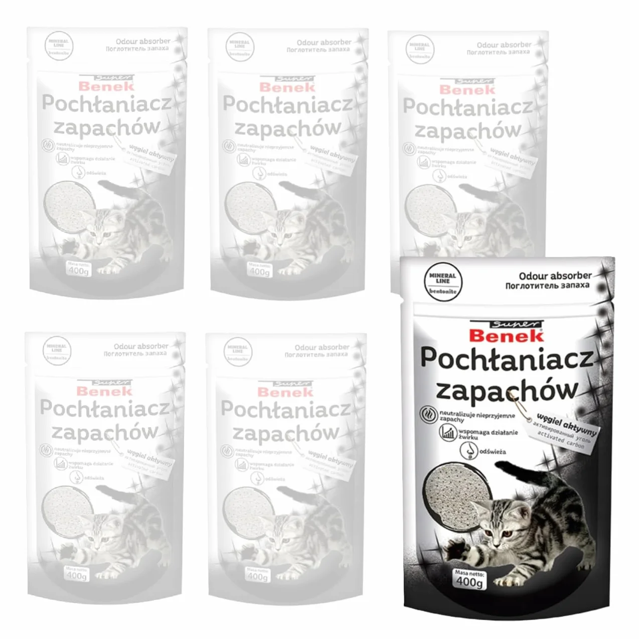 Super Benek Pochłaniacz zapachów węgiel aktywny do kuwety 6x0,4kg