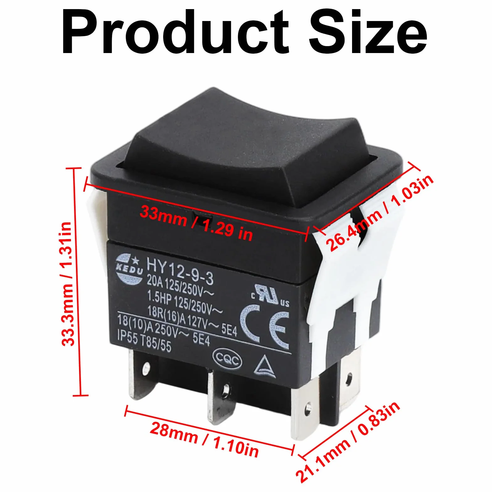 6-biegunowy przełącznik kołyskowy HY12-9-3 przełącznik przyciskowy 125/250 V 20 A 2HP przycisk wyłączony na industrialny elektryczny przełącznik Ripper do elektronarzędzi przemysłowych