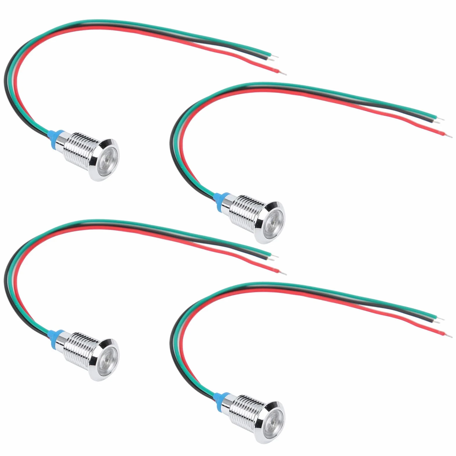 Okrągłe Diody LED z Okablowaniem, 4 Zestawy Lampka Kontrolna LED 10 Mm 12 V do 24 V Podwójne Kolory Wspólna Katoda Wstępnie Okablowana Lampka Kontrolna LED (reg, Domowe żarówki LED (czerwony zielony)