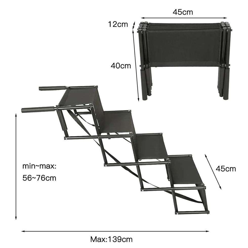 Rampa dla psa, schodki dla dużych i małych psów, składana, do wszystkich samochodów, sof lub łóżek, antypoślizgowa, nośność 75 kg, czarna
