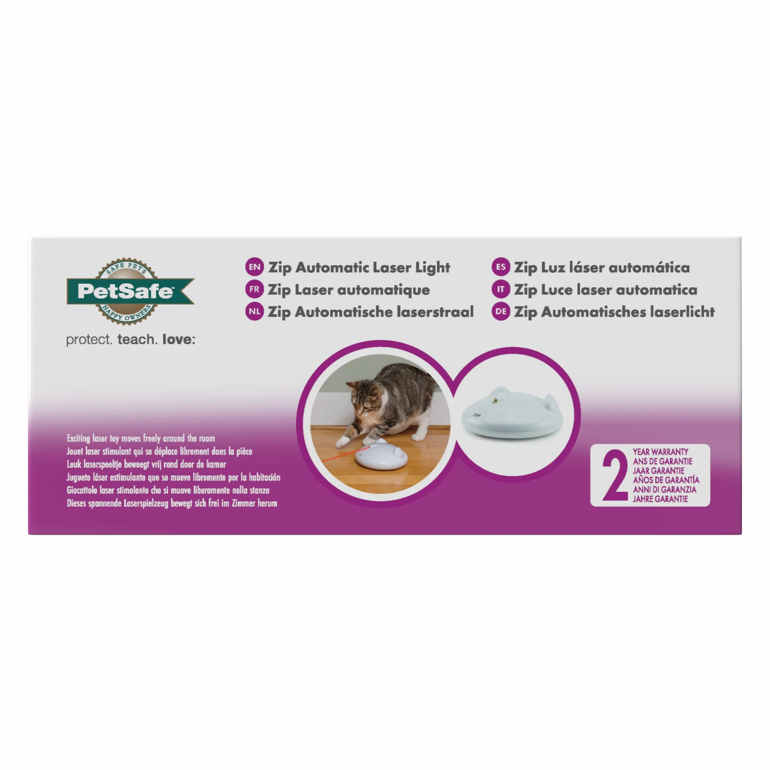 PetSafe ZIP automatyczna zabawka laserowa dla kotów, wskaźnik laserowy z 10-minutowym timerem, 3 baterie AA, kolor biały