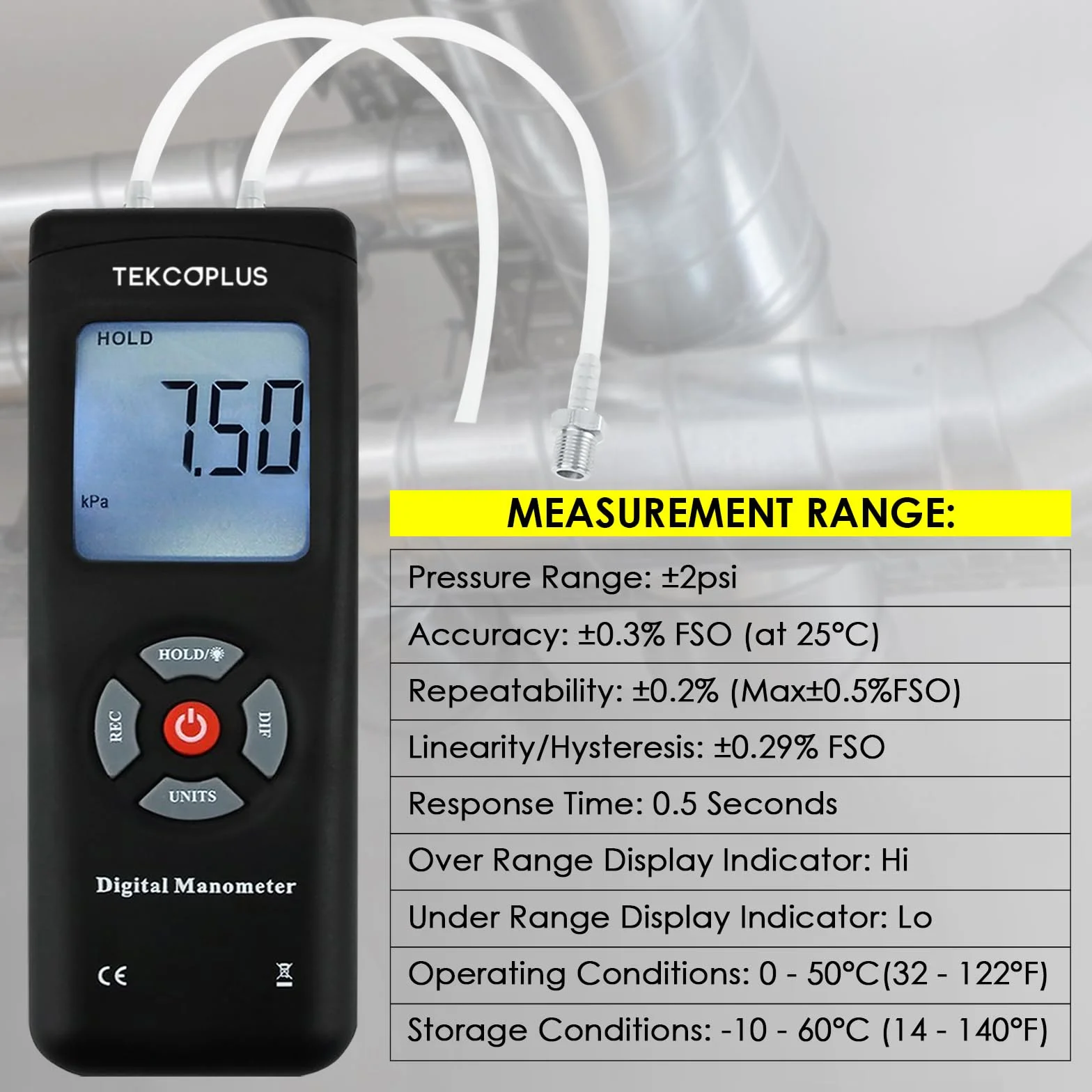 Cyfrowy manometr HVAC 13,78 kPa 2PSI 11 jednostek podświetlenie tester ciśnienia różnicowego
