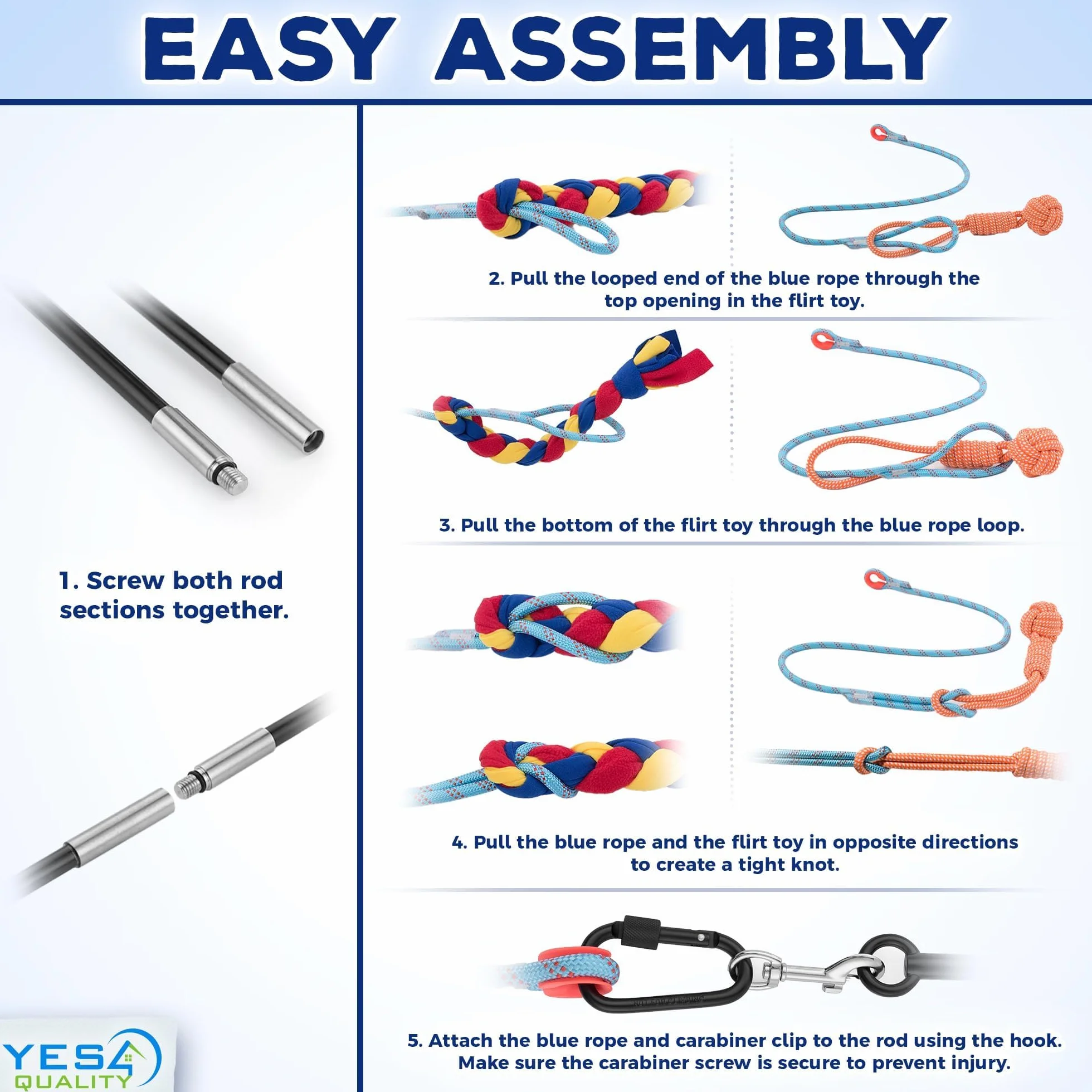 Flirt Pole for Dogs w/Safe & Strong Nylon Rope, Heavy-Duty Lure Stick for Dogs of Any Size, Dog Toy for Obedience Training & Exercise by Yes4Quality