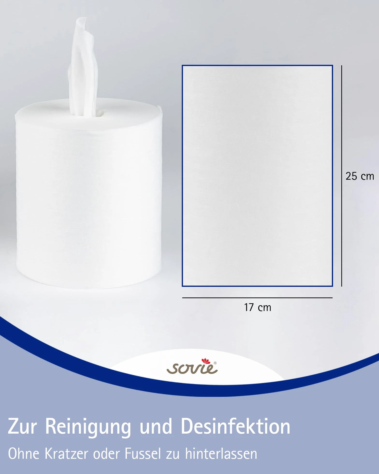 Sovie Care M-Wipes ściereczki do czyszczenia z włókniny ok. 200 odprysków | idealne do gastronomii sklepów biurowych, warsztatów | 17 x 25 cm | białe (1 rolka)