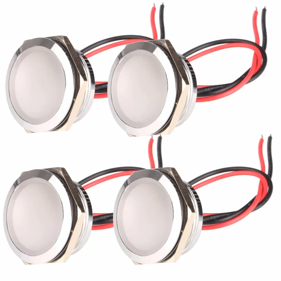 Gebildet 4 szt. AC/DC 12-24 V 20 mA Wskaźnik Oszczędzania Energii Metalowy Wskaźnik Swietlny Wodoodporna lampa Sygnalizacyjna Rozmiar Otworu 22mm Biała Dioda LED (sferyczna głowica powierzchniowa)