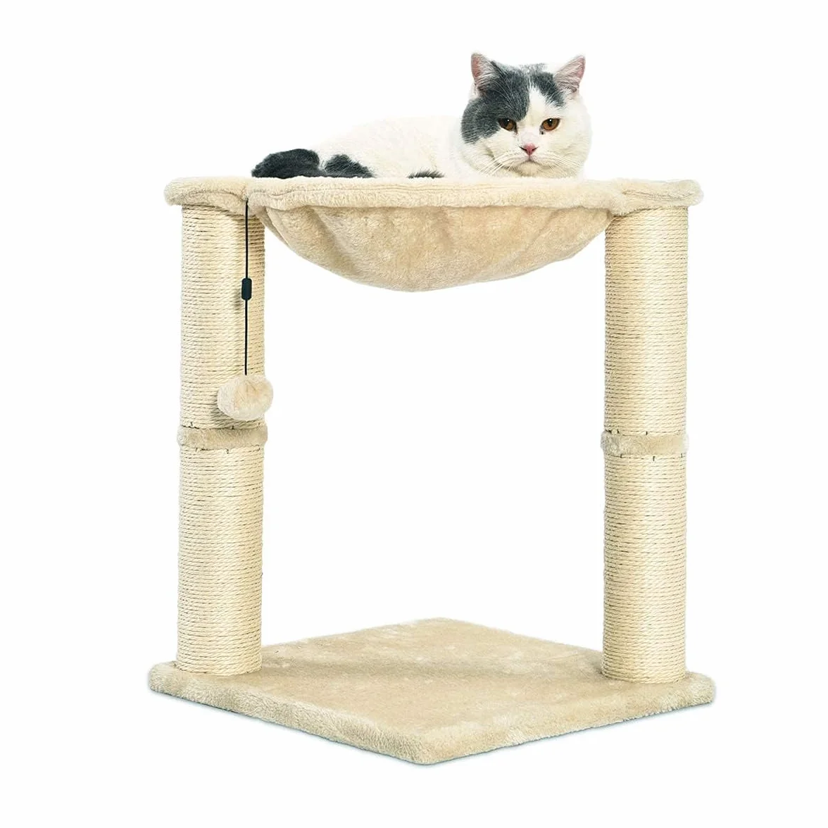 Amazon Basics Wieża dla kota z leżem w formie hamaka i drapakiem, 40,64 x 50,80 x 40,64 cm, beżowa