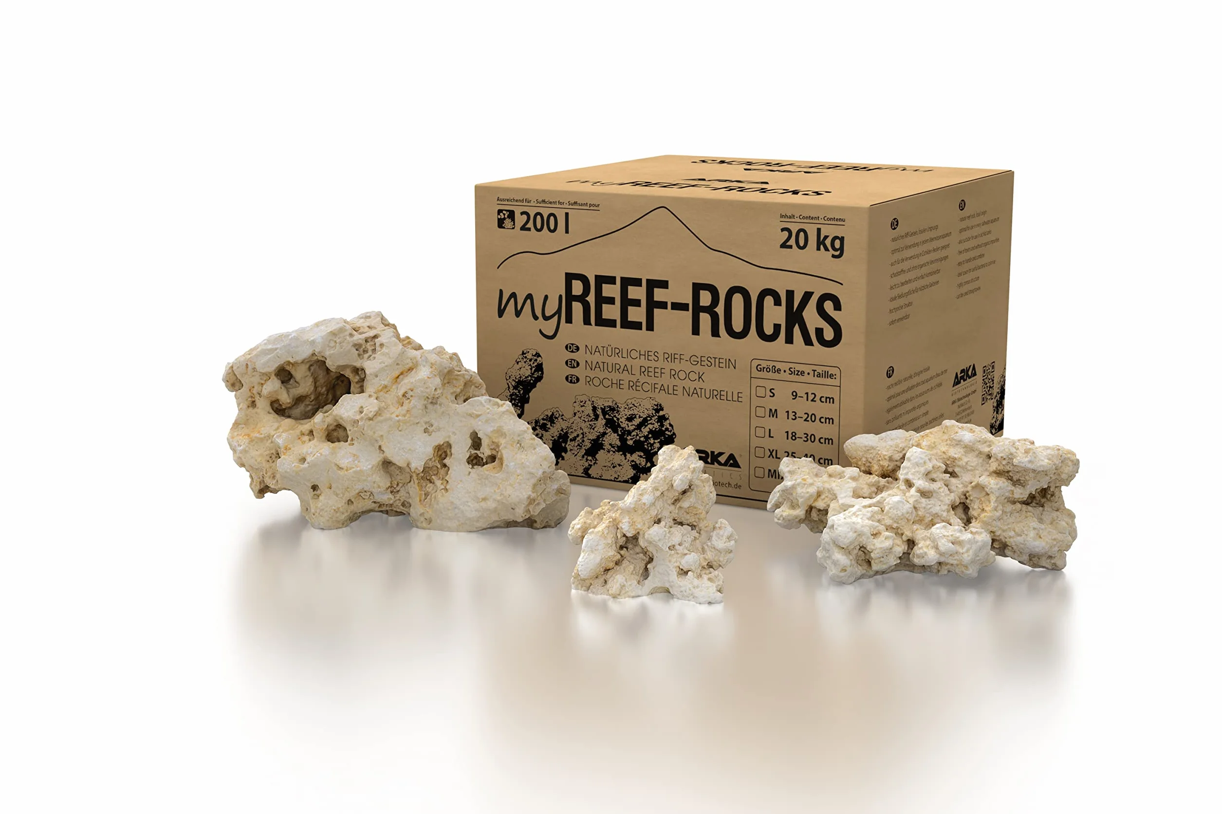 ARKA Aquatics MRROSMD myReef-Rocks – naturalny kamień rafowy, nadaje się również do akwariów Cichliden, wysoka porowość, bez substancji szkodliwych, 20 kg, M