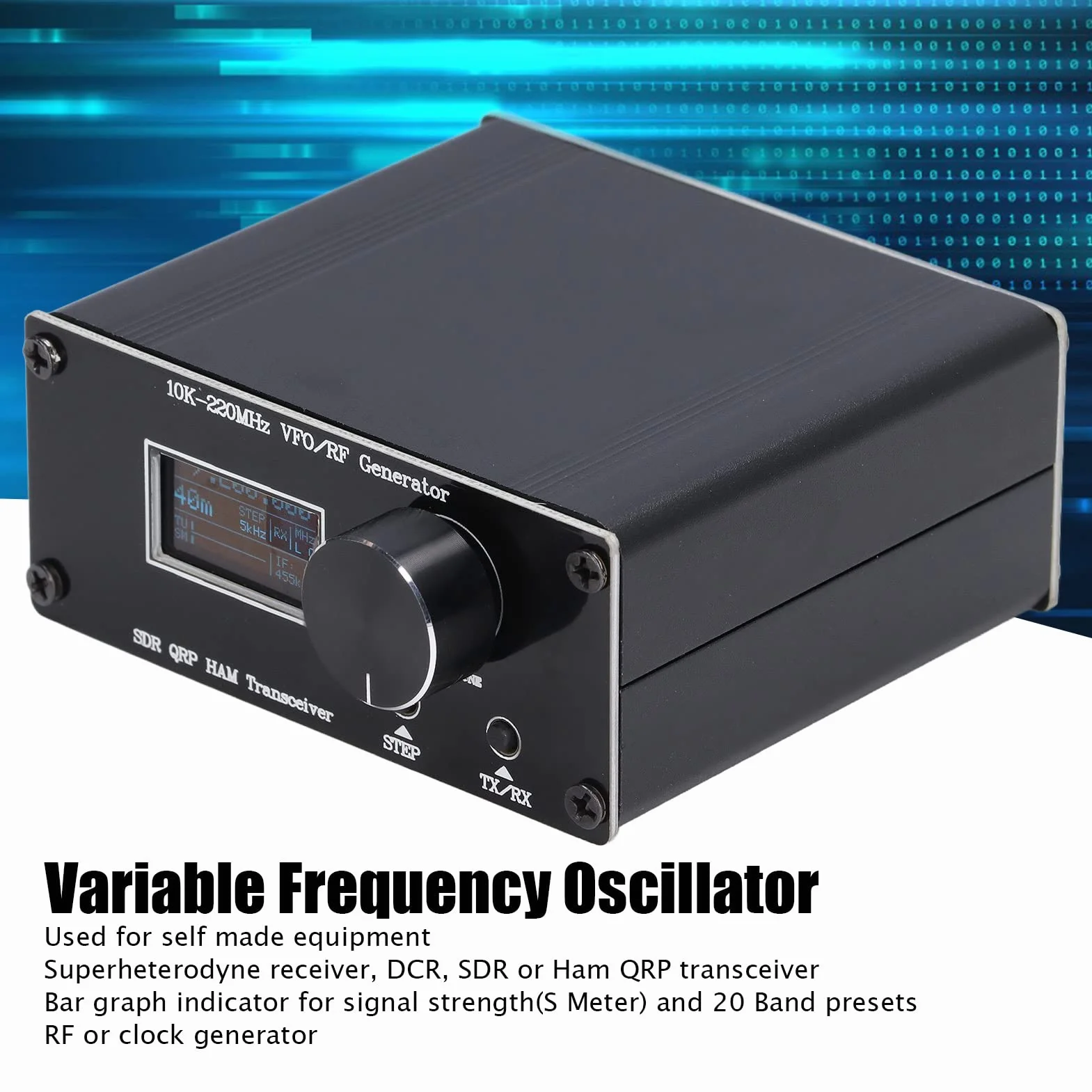Nadajnik-odbiornik SDR QRP HF, Oscylator o Zmiennej Częstotliwości 10K-220 MHz, Oscylator o Zmiennej Częstotliwości HAM Generator VFO RF, Nadajnik-odbiornik Radiowy HAM, z Kablem do Transmisji Danych