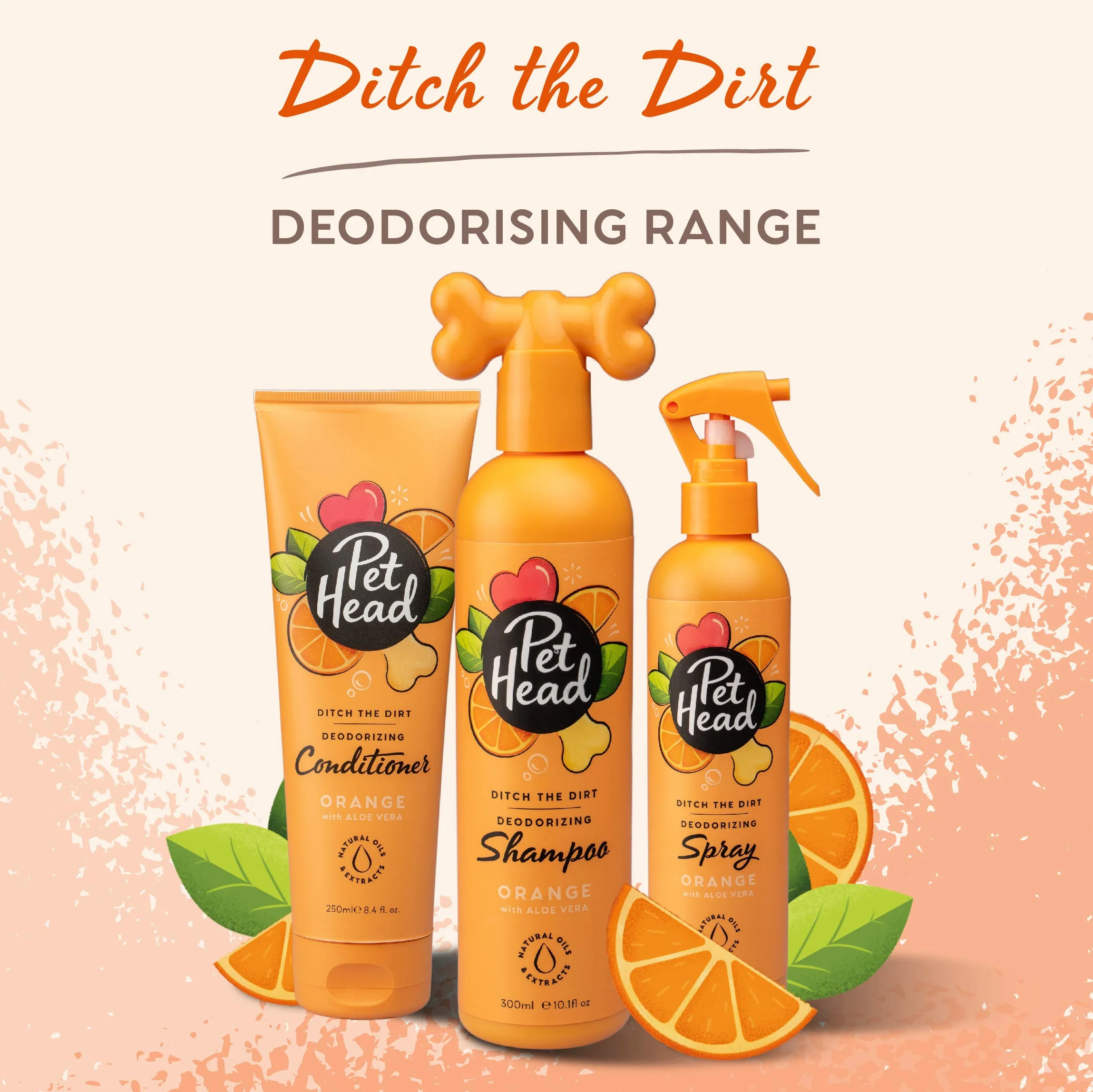 Pet Head Dog Conditioner, Ditch The Dirt Conditioner Odour Neutralising for Smelly Dogs, Deep Cleans Removes Odours orange, 90322A
