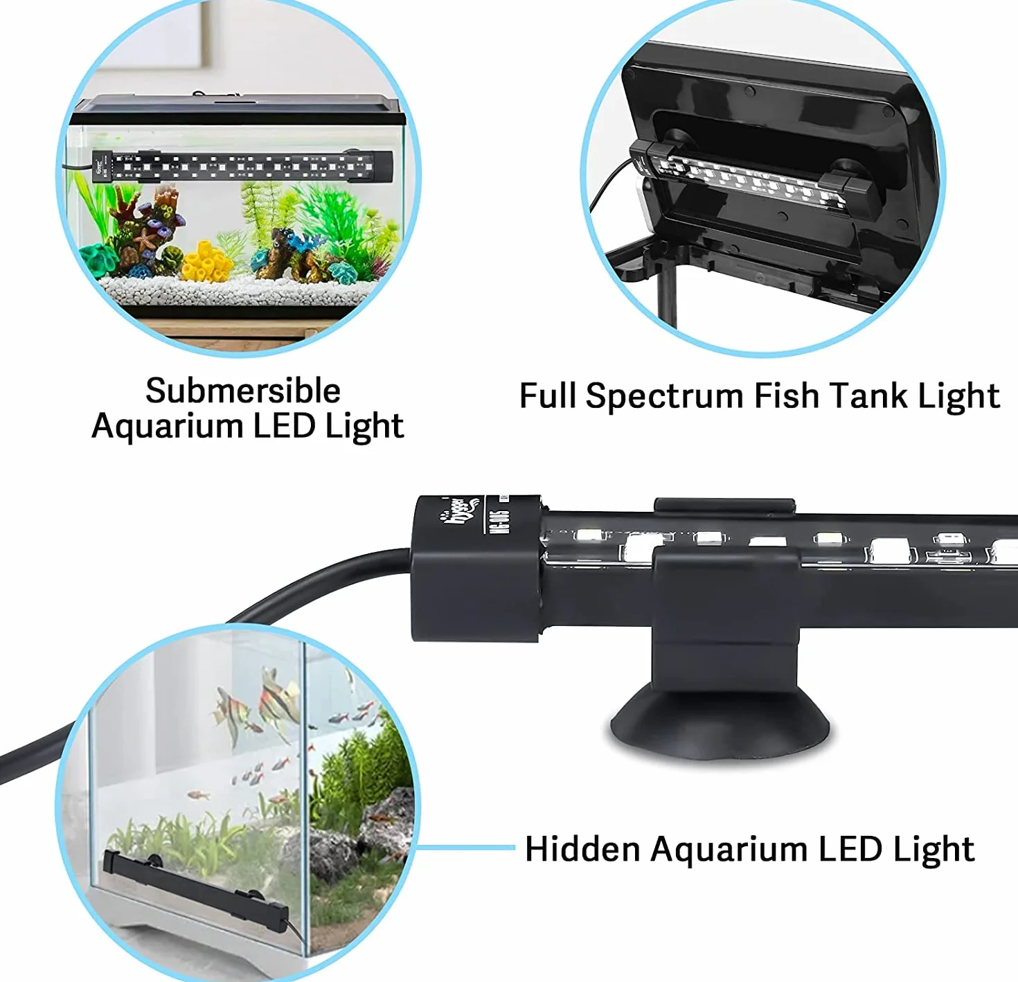 hygger 24/7 trybów podwodnego akwarium LED, pełne spektrum, ukryty zbiornik na ryby, z 3 rzędami koralików, 7 kolorów, automatyczne włączanie światła słonecznego, światło księżycowe, regulowana