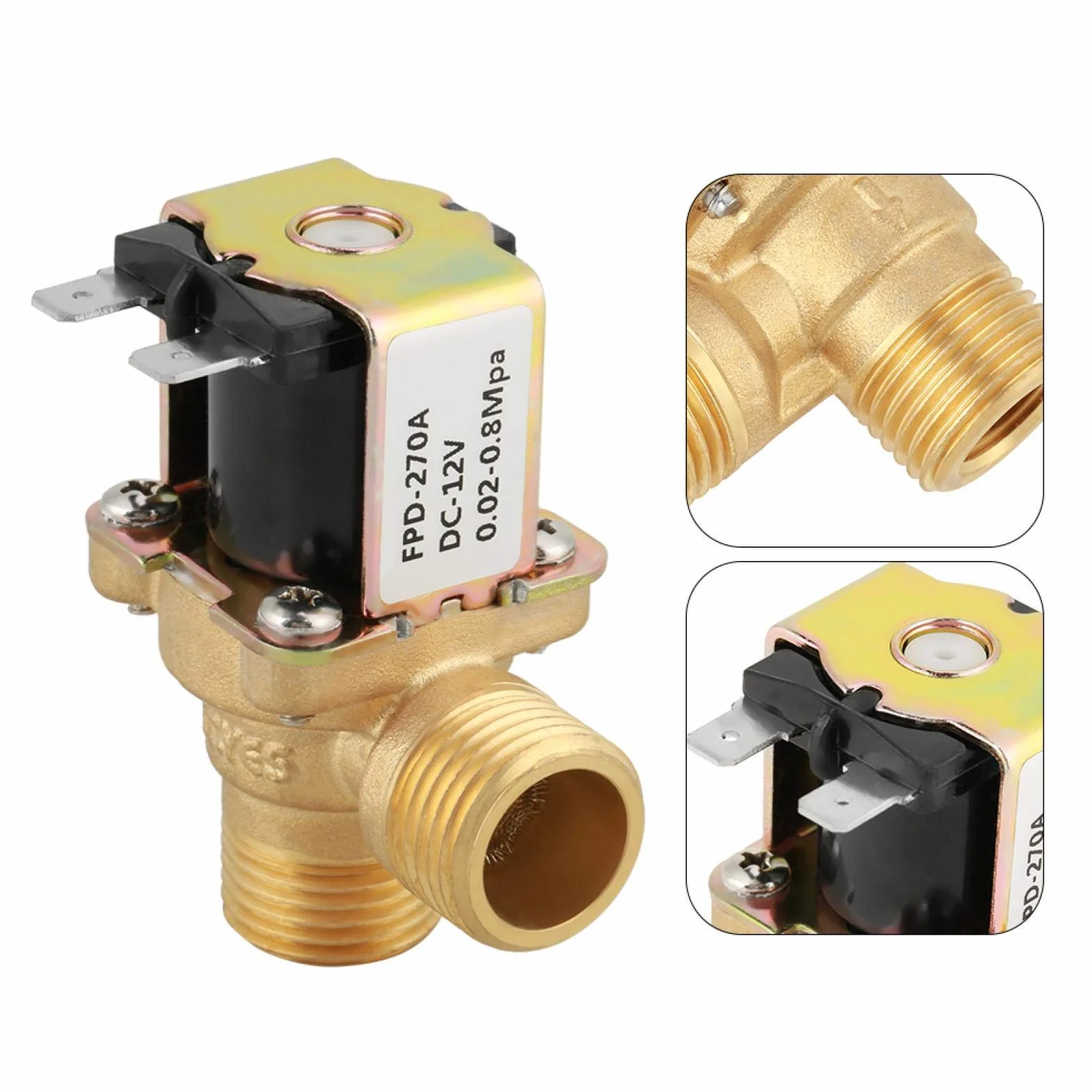 Mosiężny zawór elektromagnetyczny DC 12 V DN15 G1/2 kąt prosty 90 stopni