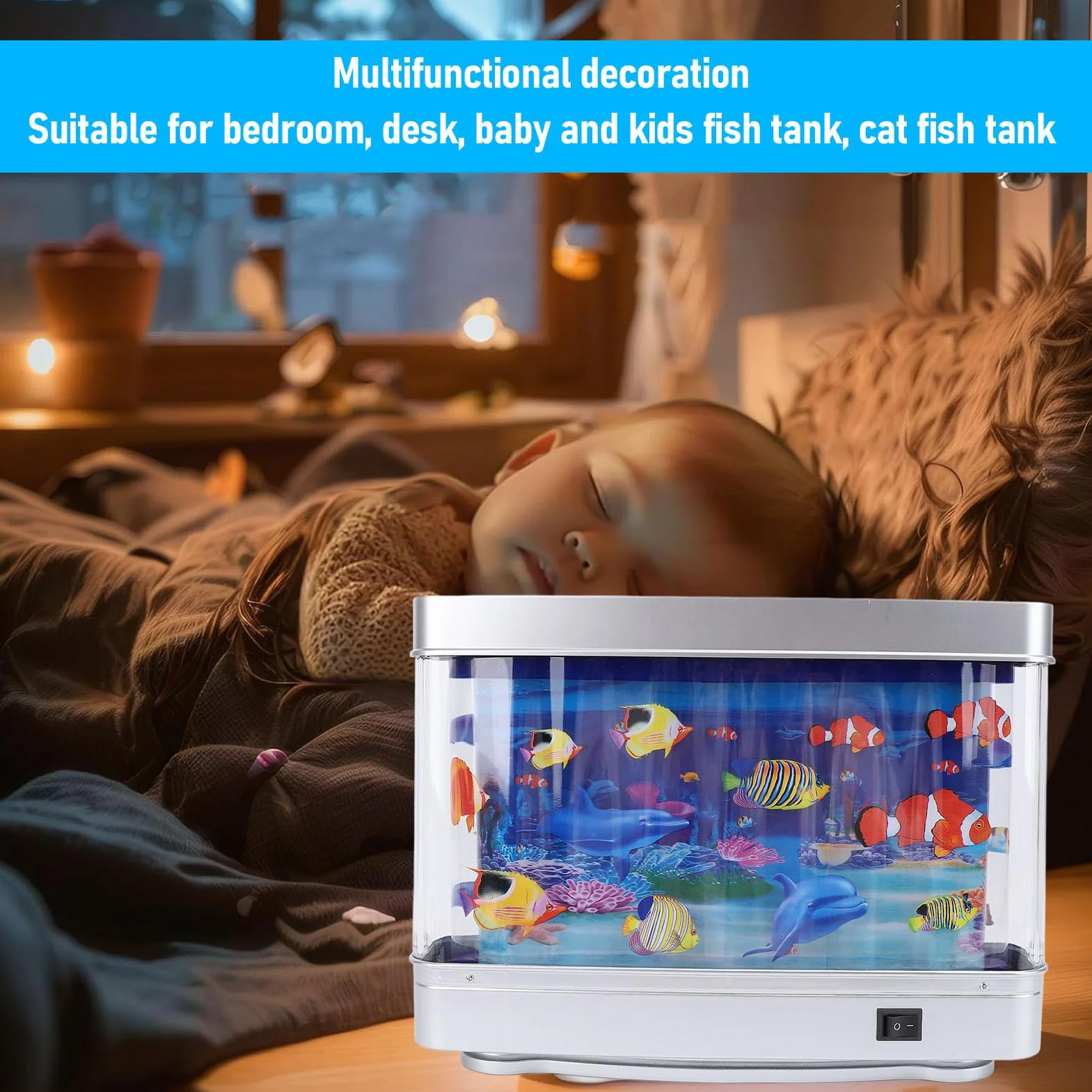 Dynamiczna sztuczna tropikalna ryba, realistyczna lampa sensoryczna LED do akwarium, z ruchomymi rybami, dla dzieci, akwarium dla kotów, akwarium zabawkowe, do sypialni, biura