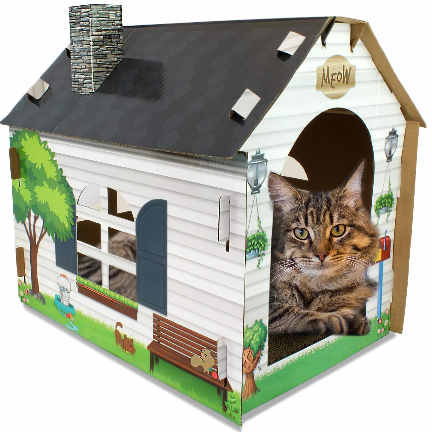 ASPCA Kartonowy domek dla kota kryjówka domek do zabawy z drapakiem dla kota, 48 cm dł. x 33 cm szer. x 43 cm wys