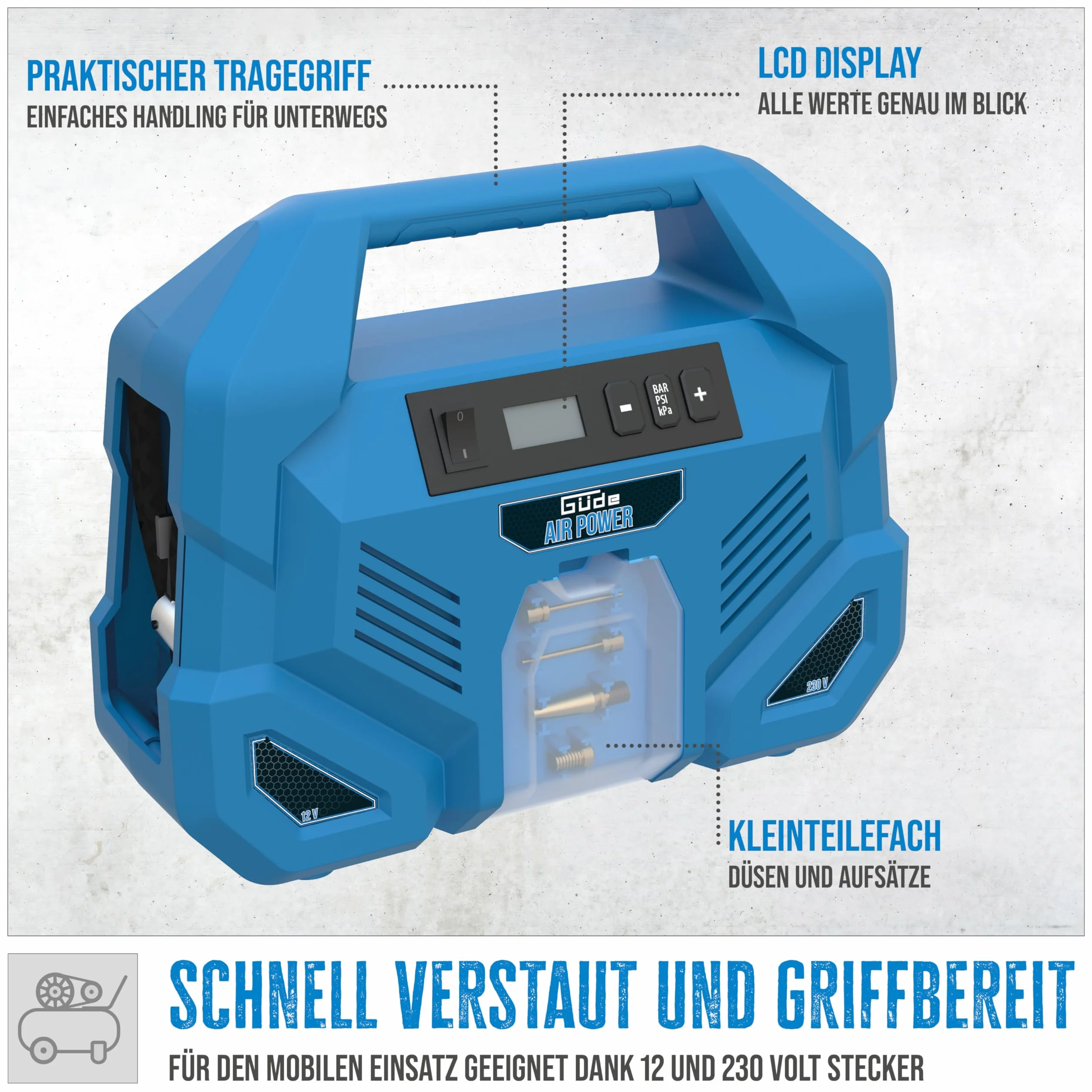 Güde Sprężarka Airpower Dual Drive 12/230 V 150 W 8 bar 20 l/min 5-częściowa