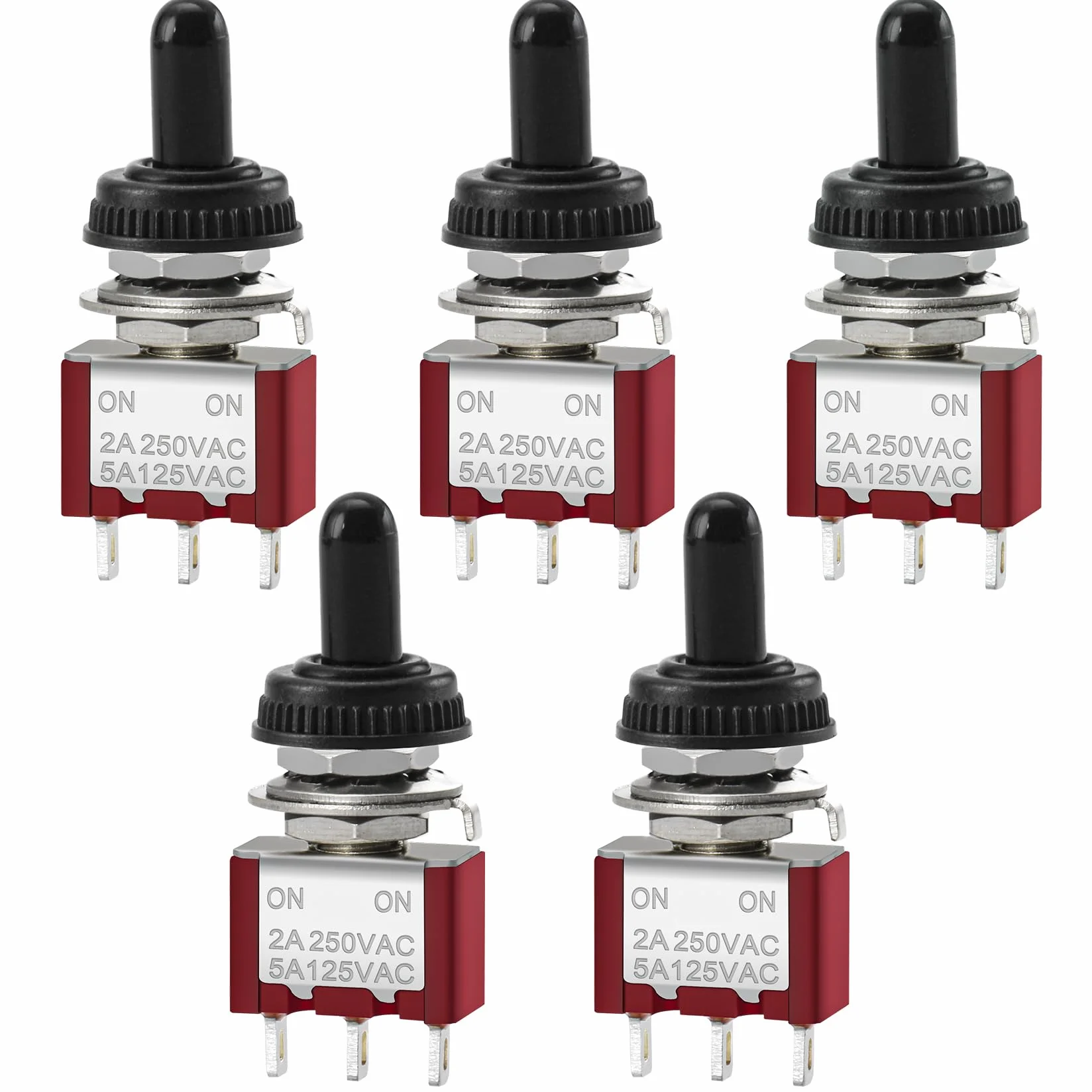 Heschen miniaturowy przełącznik MTS-102 ON-ON SPDT 3-biegunowy, 2 A 250 V, 5 A 120 V, UR na liście, z wodoodporną pokrywą, 5 sztuk