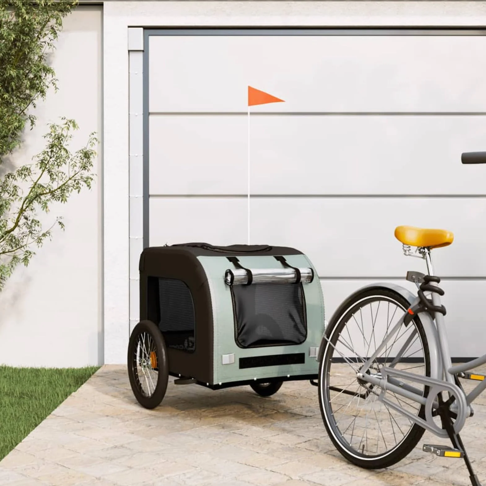 Homgoday Przyczepa rowerowa dla zwierząt Szara i czarna Oxford i żelazo, wyposażenie wózka dla psa, wózek rowerowy wózek rowerowy, wózek dla psa, transporter rowerowy model 93839