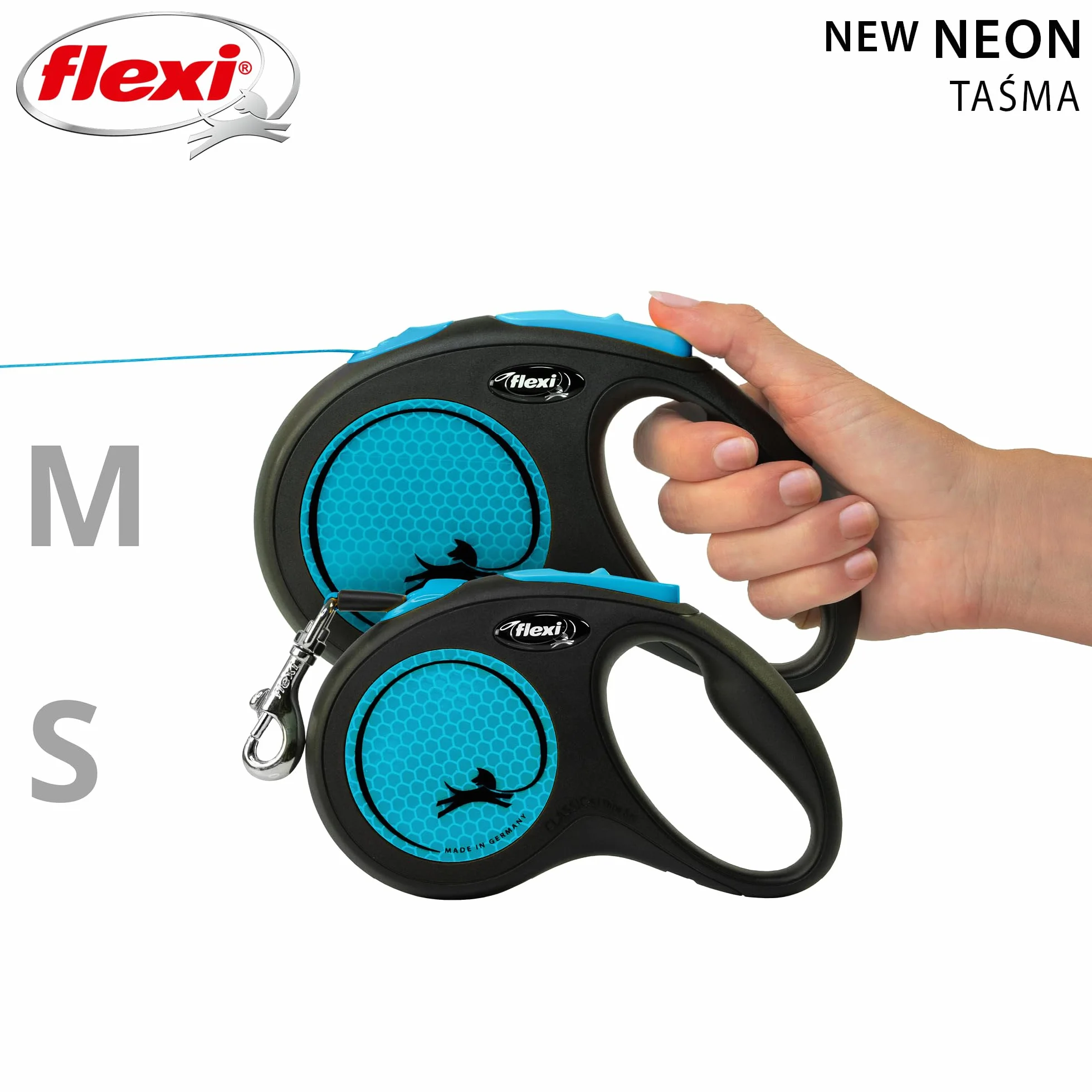 Flexi Rollijn New Neon Tape Zwart/Neon Blauw-S 5 MTR TOT 15 KG