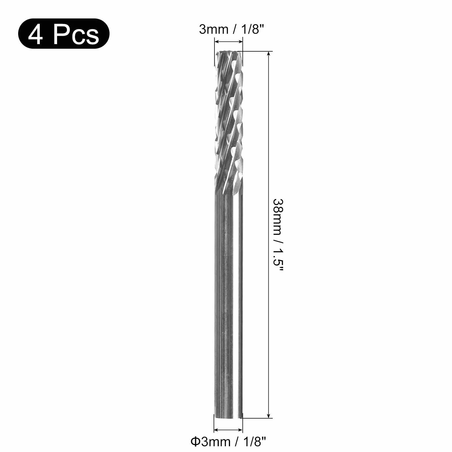 QUARKZMAN 1/8 "Pręt obrotowy z węglika wolframu frezy obrotowe, górne podwójne cięcie cylindra zębatego, do szlifierki do drewna polerowanie metalu, 4 szt