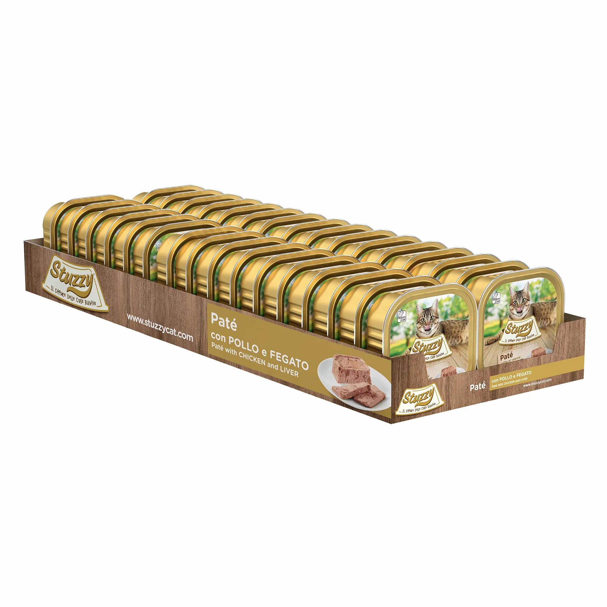 Stuzzy Mister, mokra karma dla dorosłych kotów, smak kurczaka i wątroby, pasztet linowy i mięso w kawałkach - łącznie 3,2 kg (32 szklanki x 100 gr)