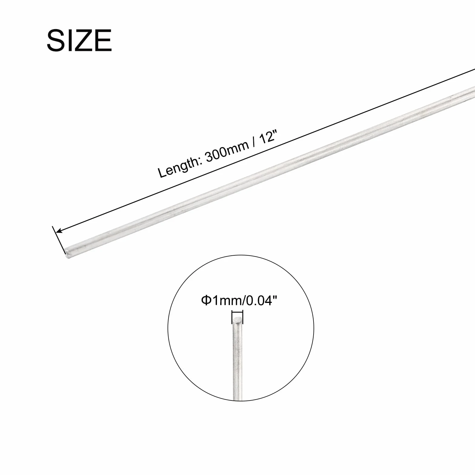 QUARKZMAN 1 mm x 300 mm pręt okrągły ze stali nierdzewnej, metalowy pręt z litego wału, drążek tokarski do samodzielnego wykonania, projektów rękodzielniczych, modeli samochodów, helikopterów,