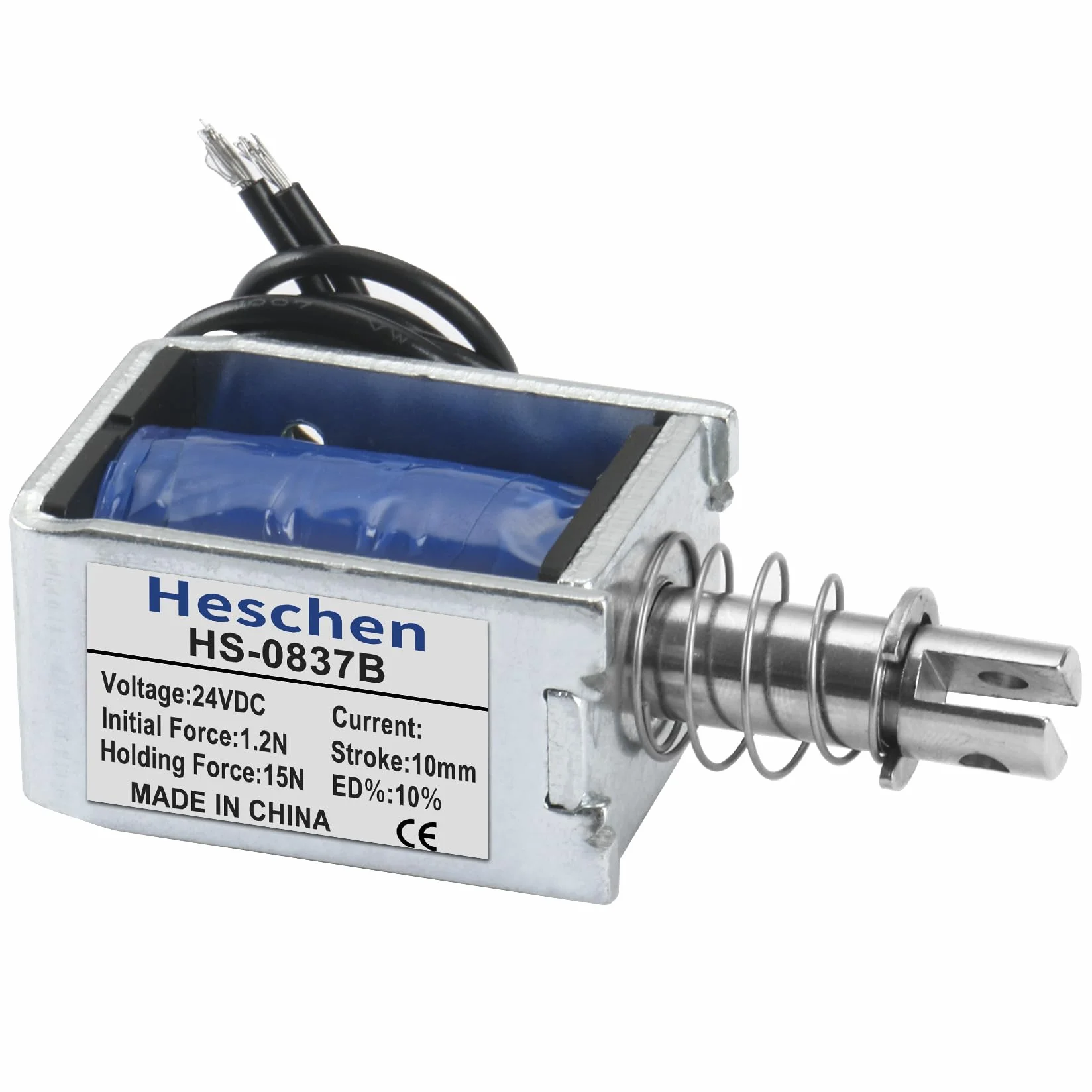 Hechen elektromagnes elektromagnetyczny, HS-0837B, DC24V 1.4A 15N, skok 10mm, zamek do drzwi z otwartą ramą typu Push Pull