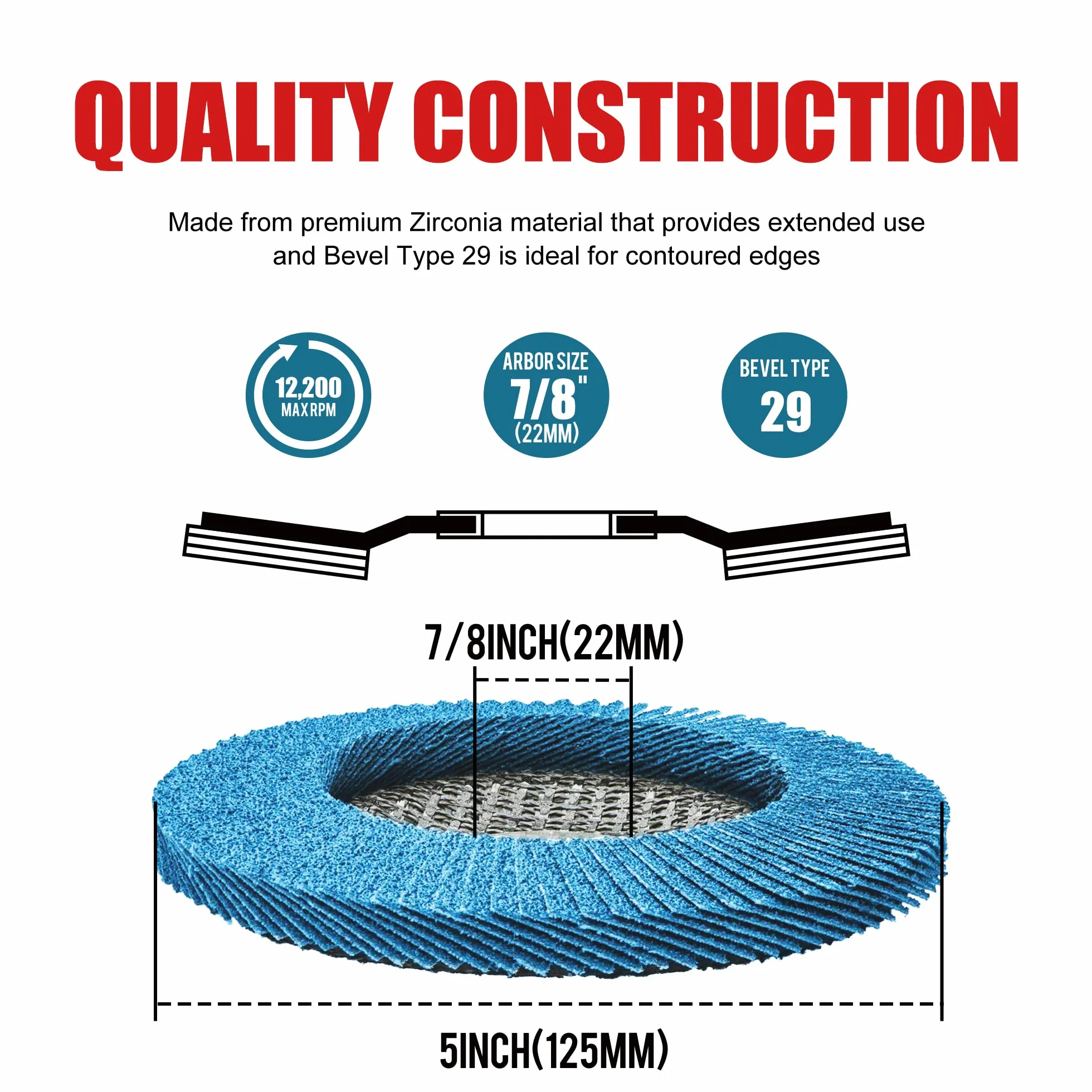 EZARC Tarcze płatkowe Ø 125 mm x 22,2 mm 10 sztuk ziarnistość 40 do stali szlachetnej