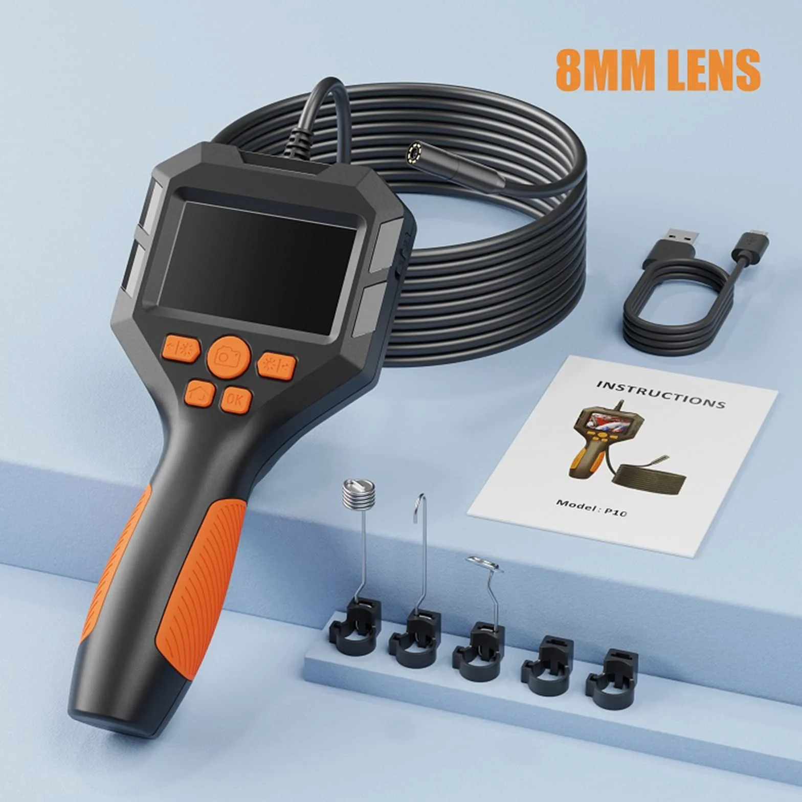 Kamera endoskokowa do ścieku 2.8-calowy ekran IPS Ręczna kamera endoskokowa, KONTROLA RUROCIĄGU HD1080P przemysłowa kamera z kartą pamięci 32G,8mm,10M