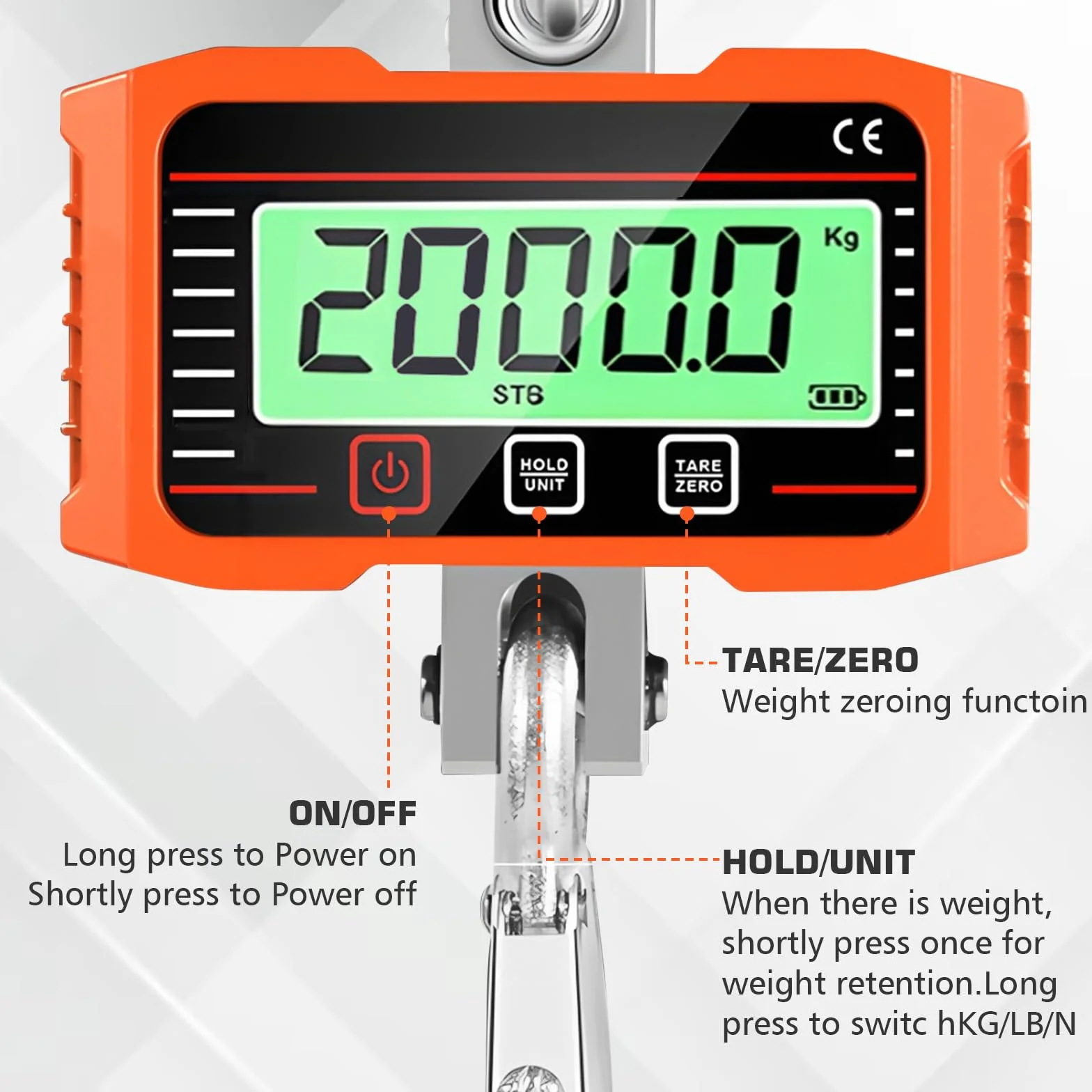 Cyfrowa waga wisząca 2000 kg elektroniczna waga dźwigowa LCD przemysłowa