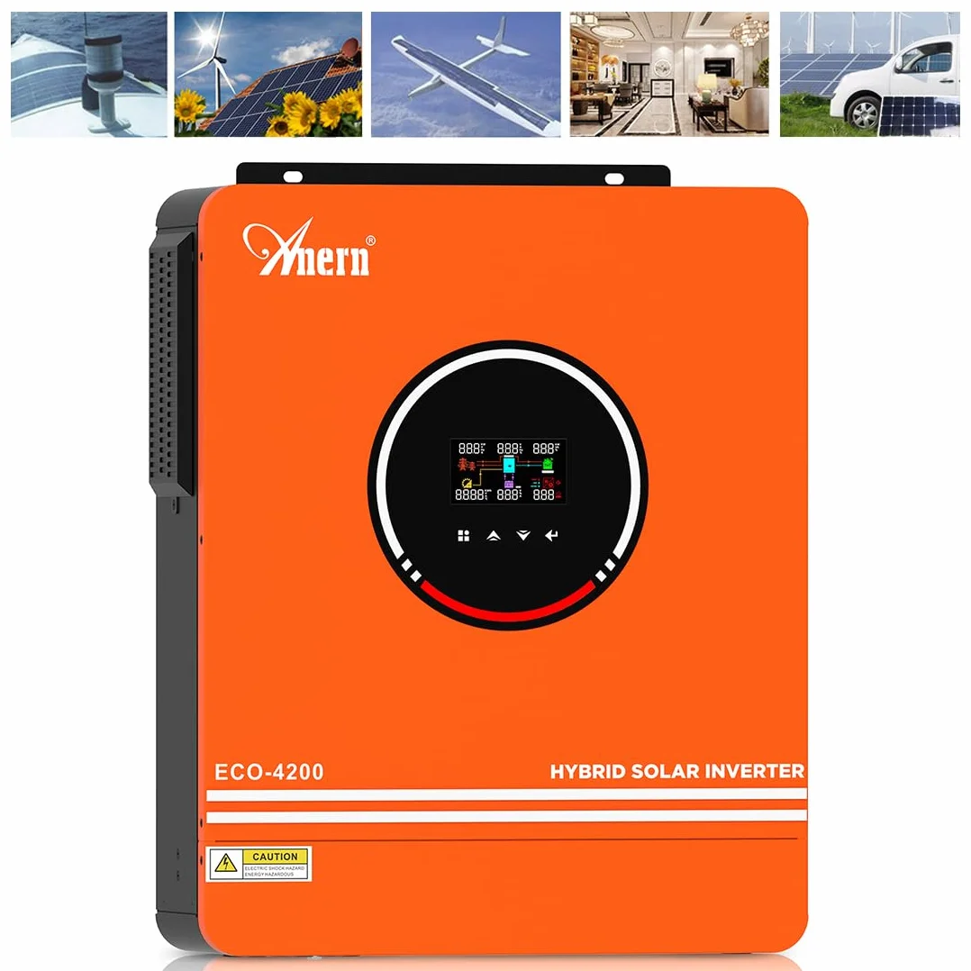 Anern 4200W Hybrydowy falownik solarny 24V DC na 220-230V AC Napięcie wejściowe PV maks. 500V Wbudowany kontroler słoneczny MPPT 120A Współpracuje z akumulatorami litowo-kwasowymi 24V