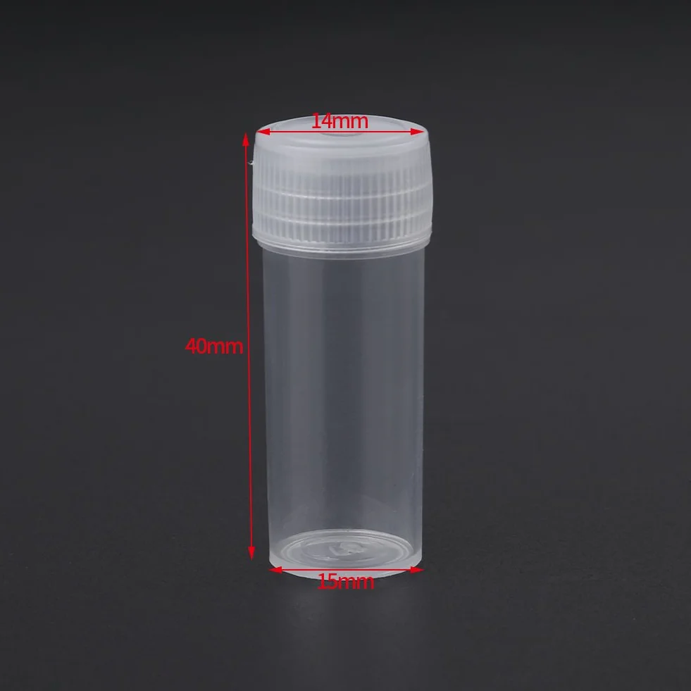 Plastikowe butelki na próbki 5 ml, opakowanie 50 sztuk, przezroczyste probówki naukowe z zakrętką