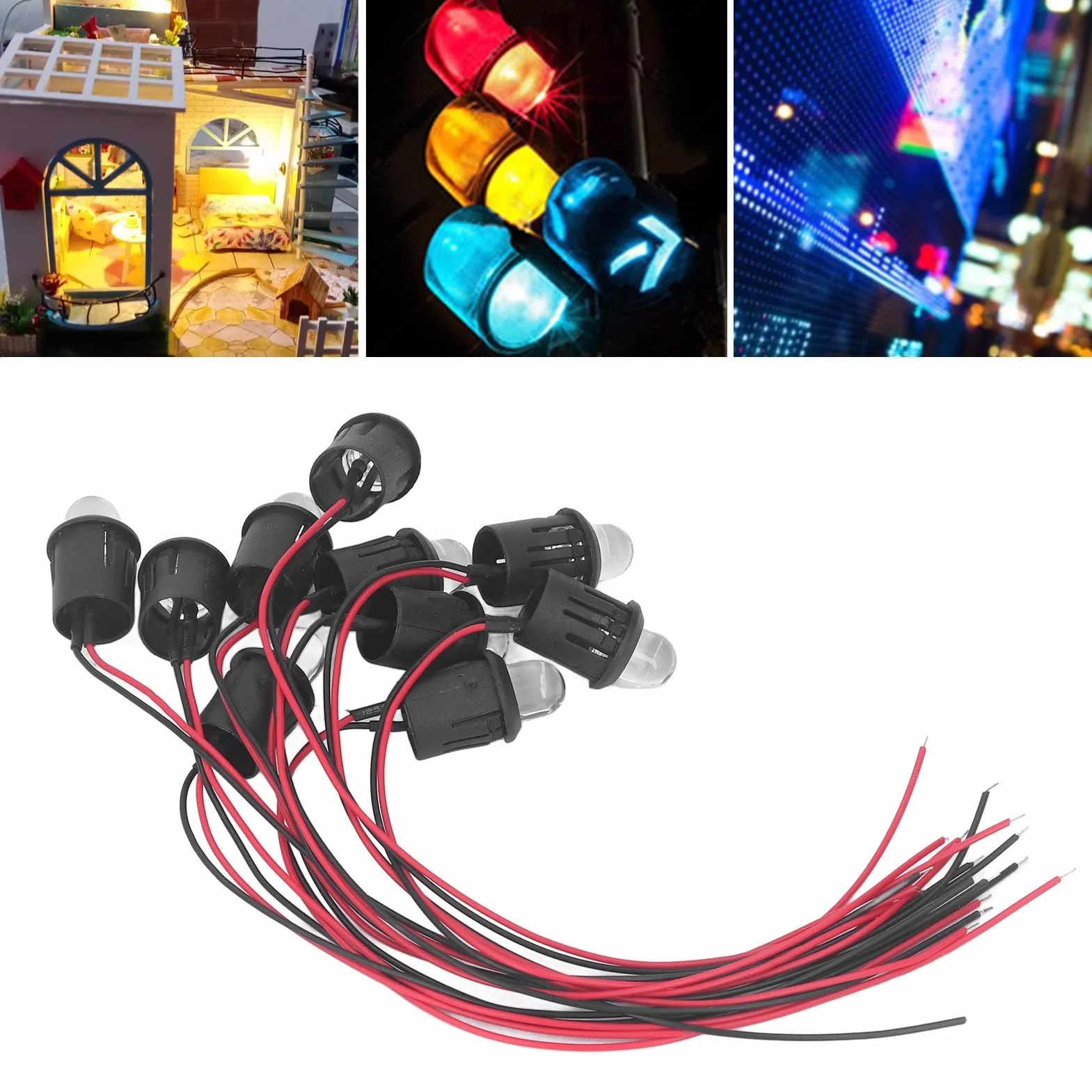 10 Sztuk Dioda LED 10mm 12V Lampka Kontrolna z wodoodporną linią (Czerwony)