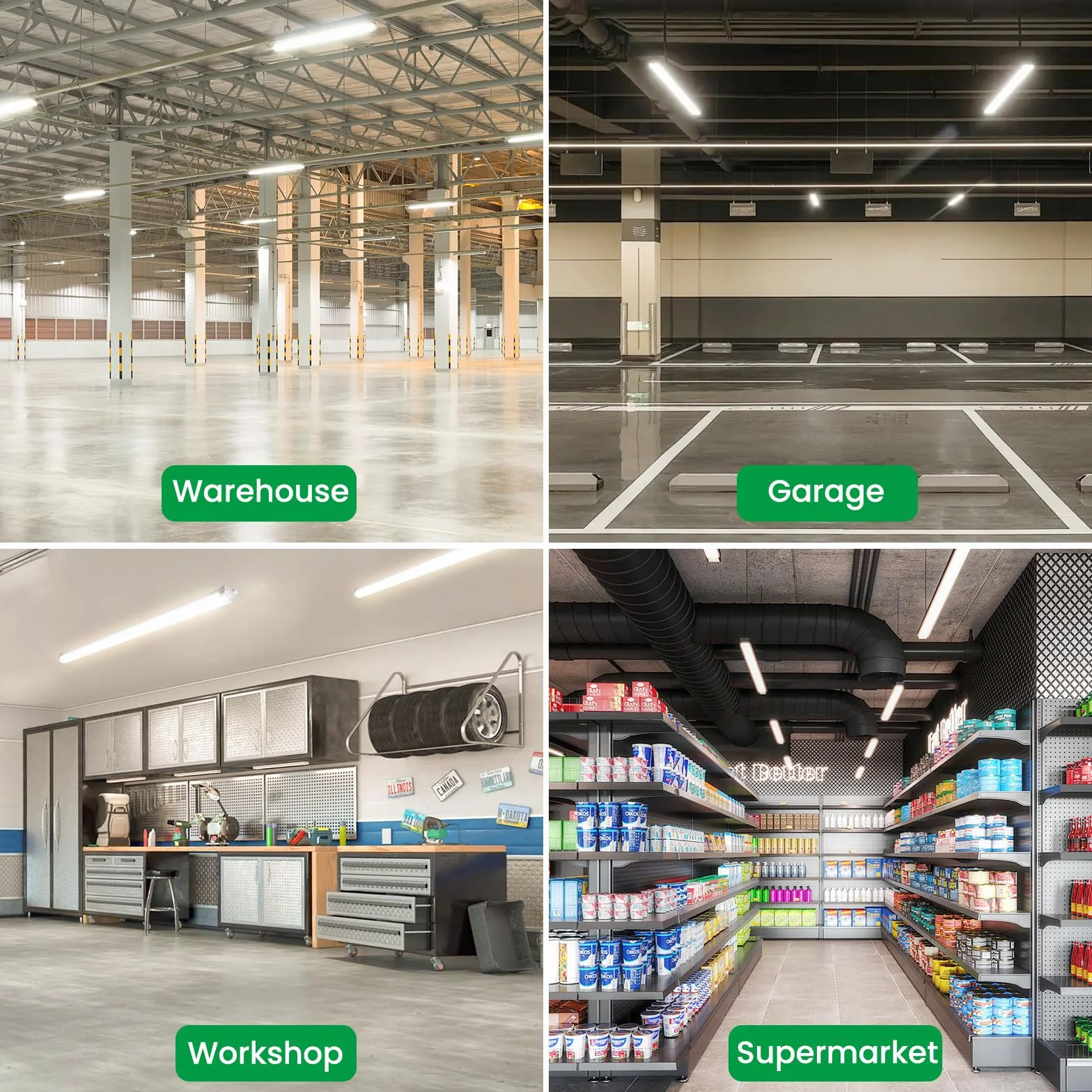 ALUSSO Listwa świetlna LED 120 cm, 36 W, 4320 lm, 4000 K, możliwość łączenia, oświetlenie garażowe, wodoodporne IP65, lampy sufitowe do szopy, warsztatu, biura, kuchni, 2 szt